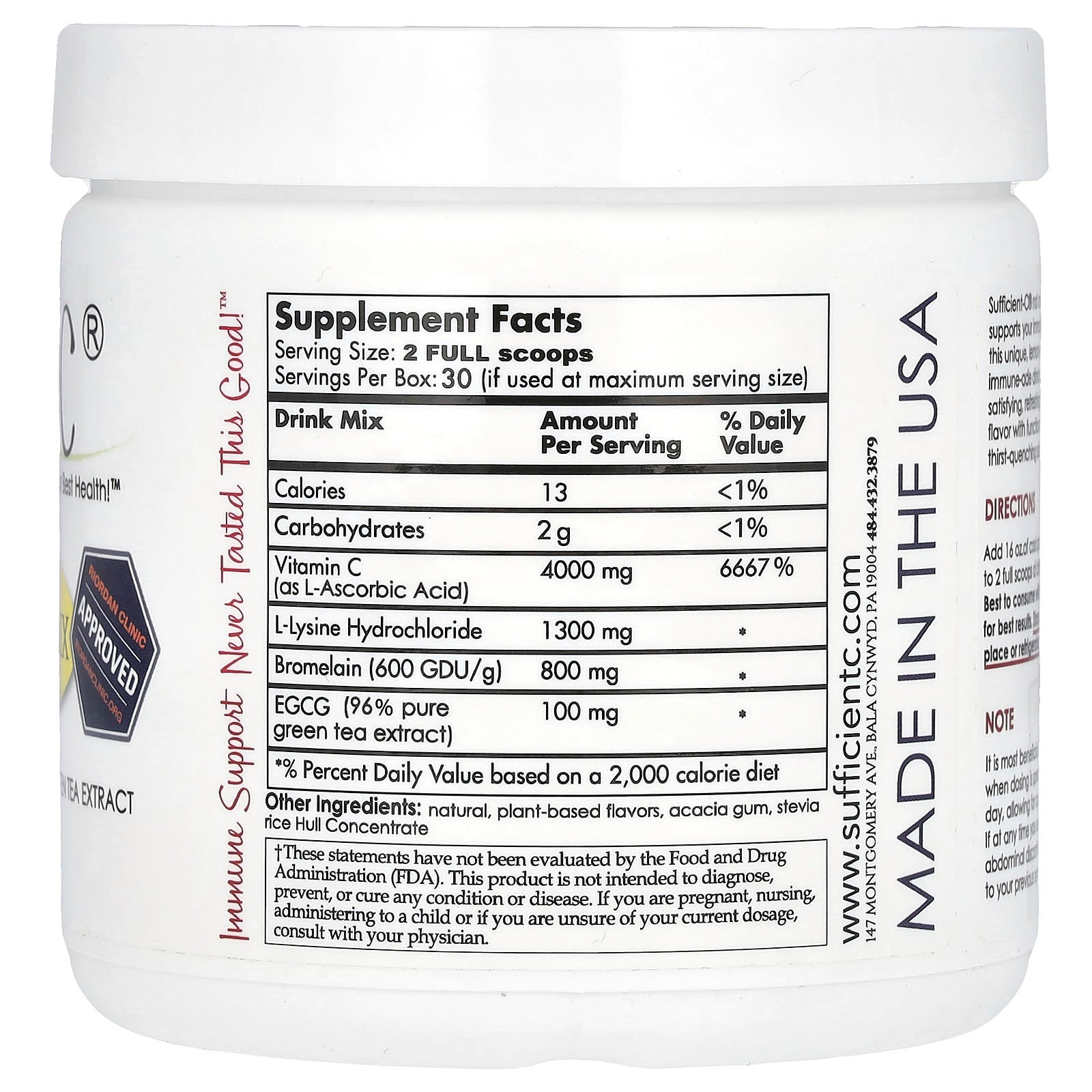 Sufficient C, High Dosed Immune-Ade Drink Mix, Lemon Peach, 250 g - Image 2