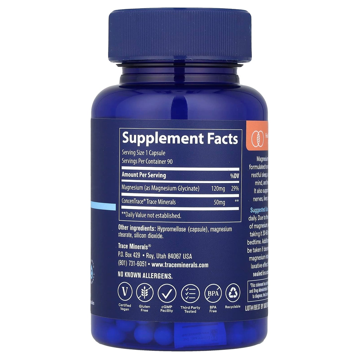 Trace, Magnesium Glycinate, 90 Capsules - Image 2