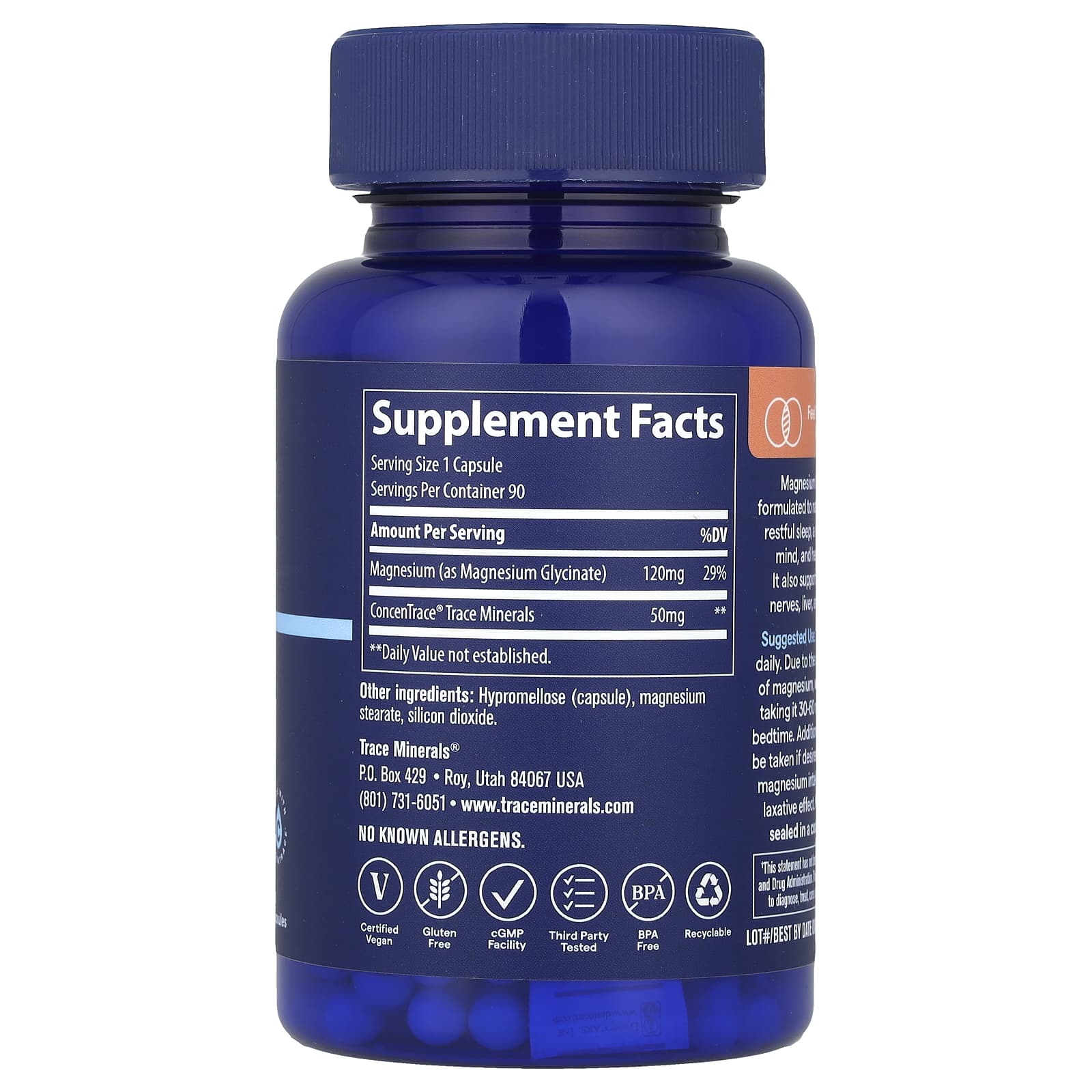 Trace, Magnesium Glycinate, 90 Capsules - Image 2