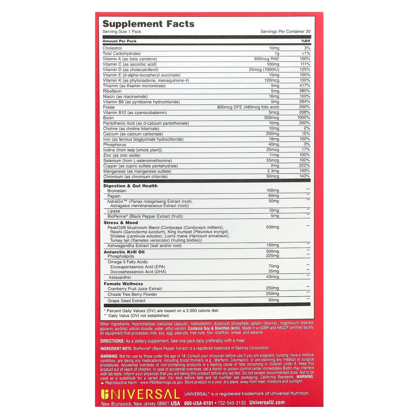 Universal U, Women's Total Health Pack, 30 Pill Packs - Image 2
