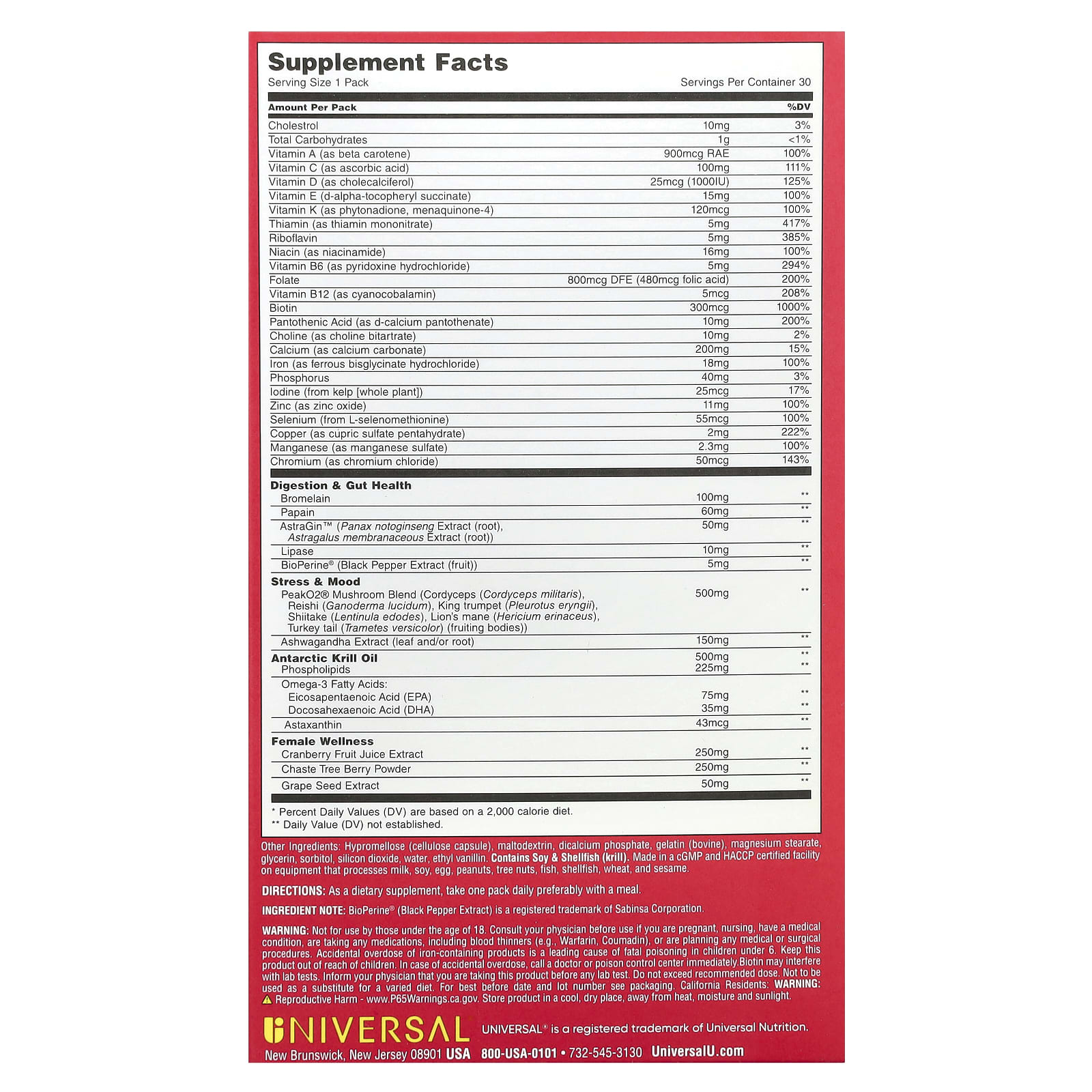 Universal U, Women's Total Health Pack, 30 Pill Packs - Image 2