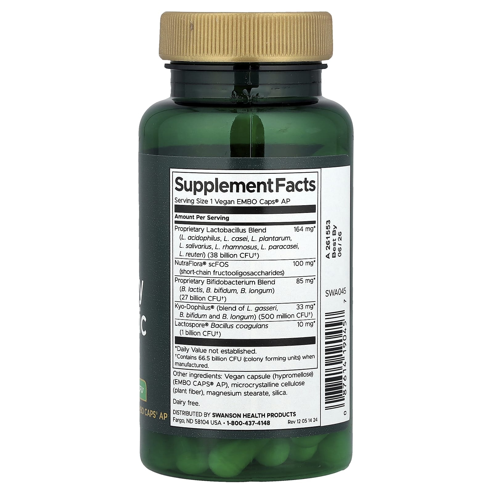 Swanson, Ultra Potency Probiotic, 66.5 Billion CFU, 60 Vegan EMBO Caps® AP