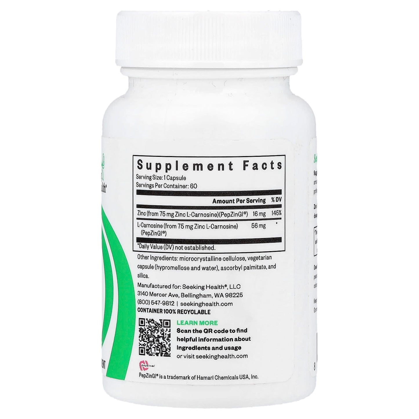Seeking Health, Zinc Carnosine, 75 mg, 60 Capsules - Image 2