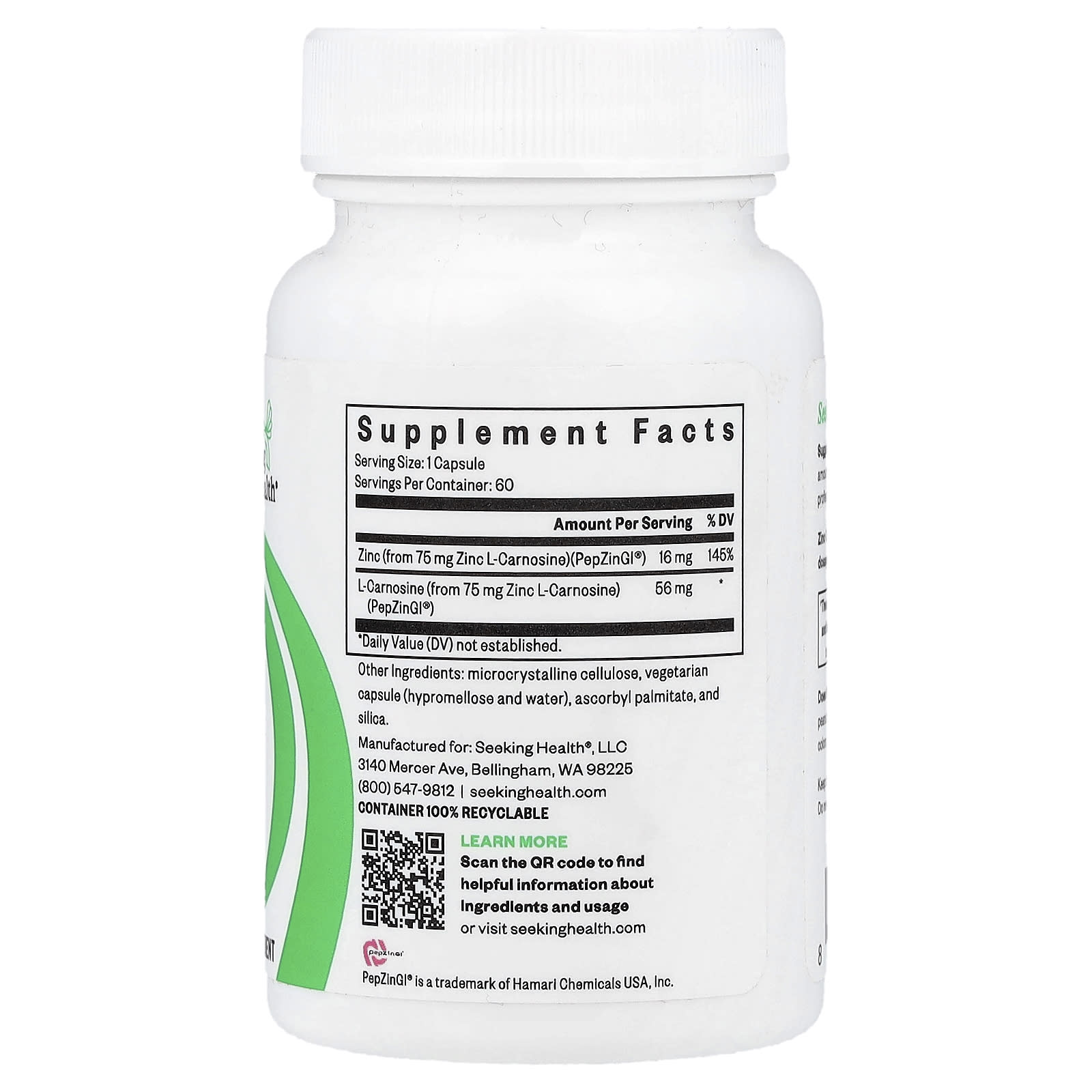 Seeking Health, Zinc Carnosine, 75 mg, 60 Capsules - Image 2