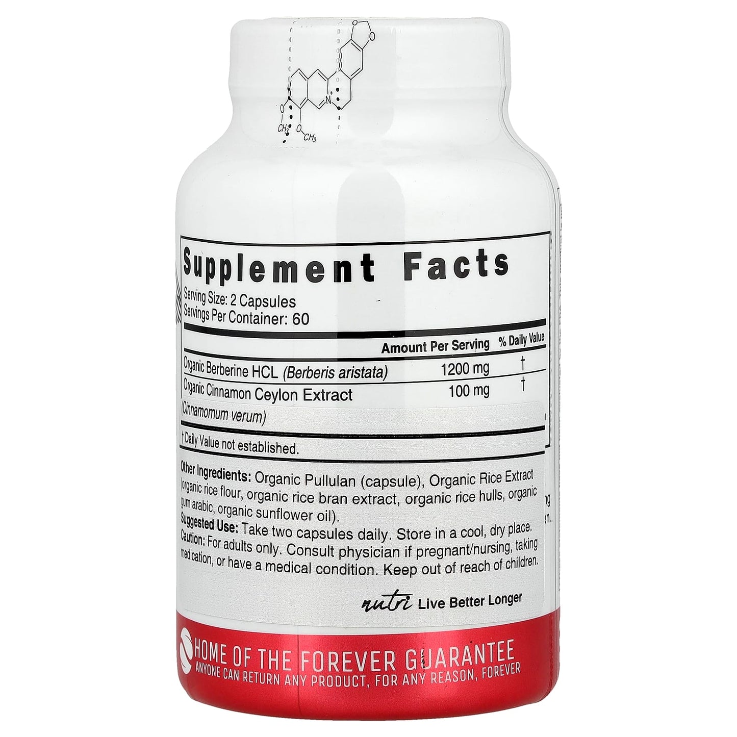 Nutri, Organic Berberine+ Ceylon Cinnamon, 120 Organic Capsules - Image 2