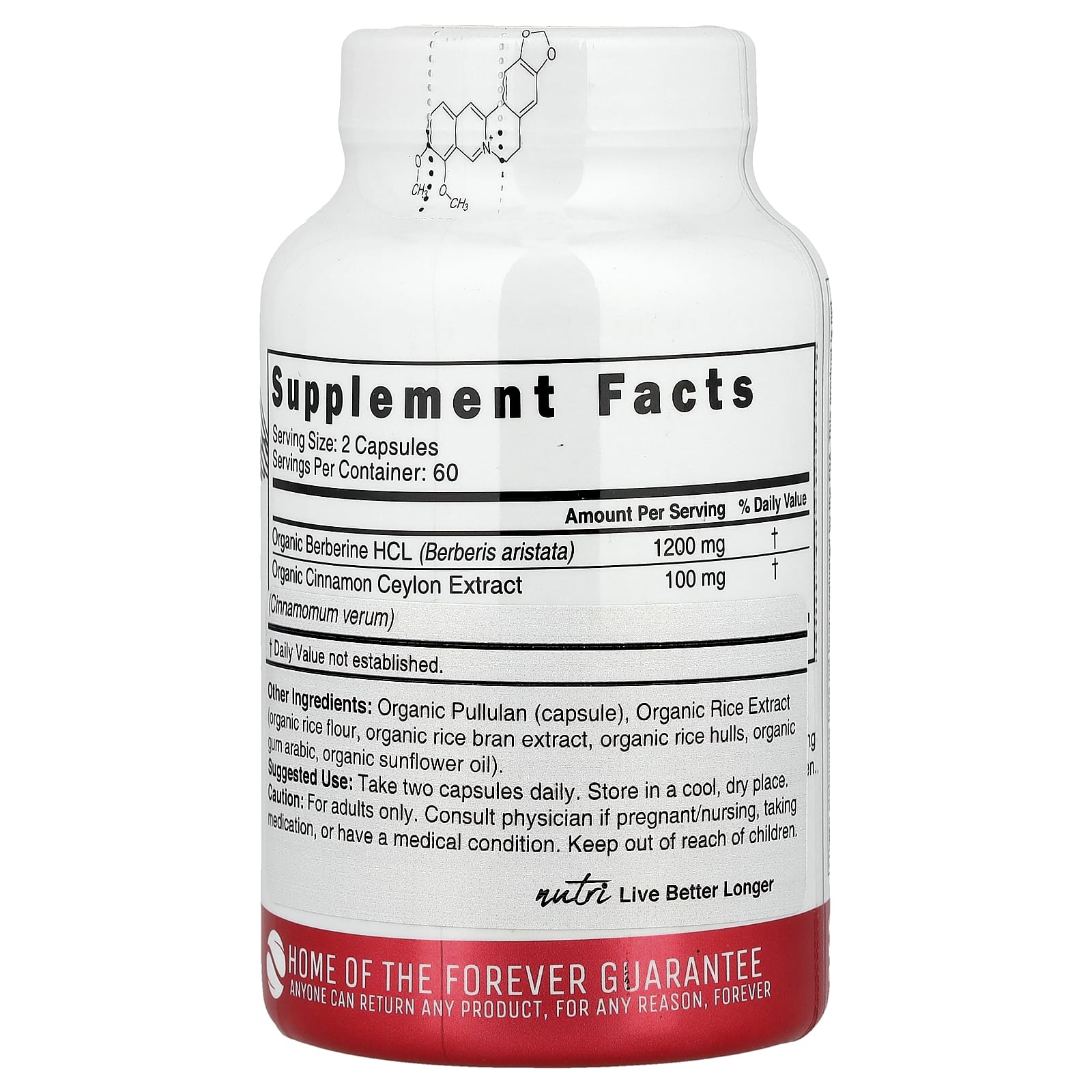 Nutri, Organic Berberine+ Ceylon Cinnamon, 120 Organic Capsules - Image 2