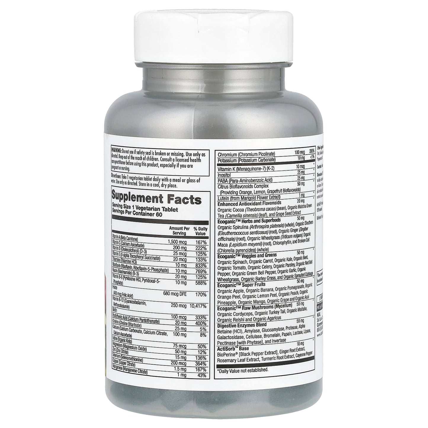 KAL, Enhanced Energy®, Whole Food Multivitamin, Iron Free, 60 VegTab - Image 2
