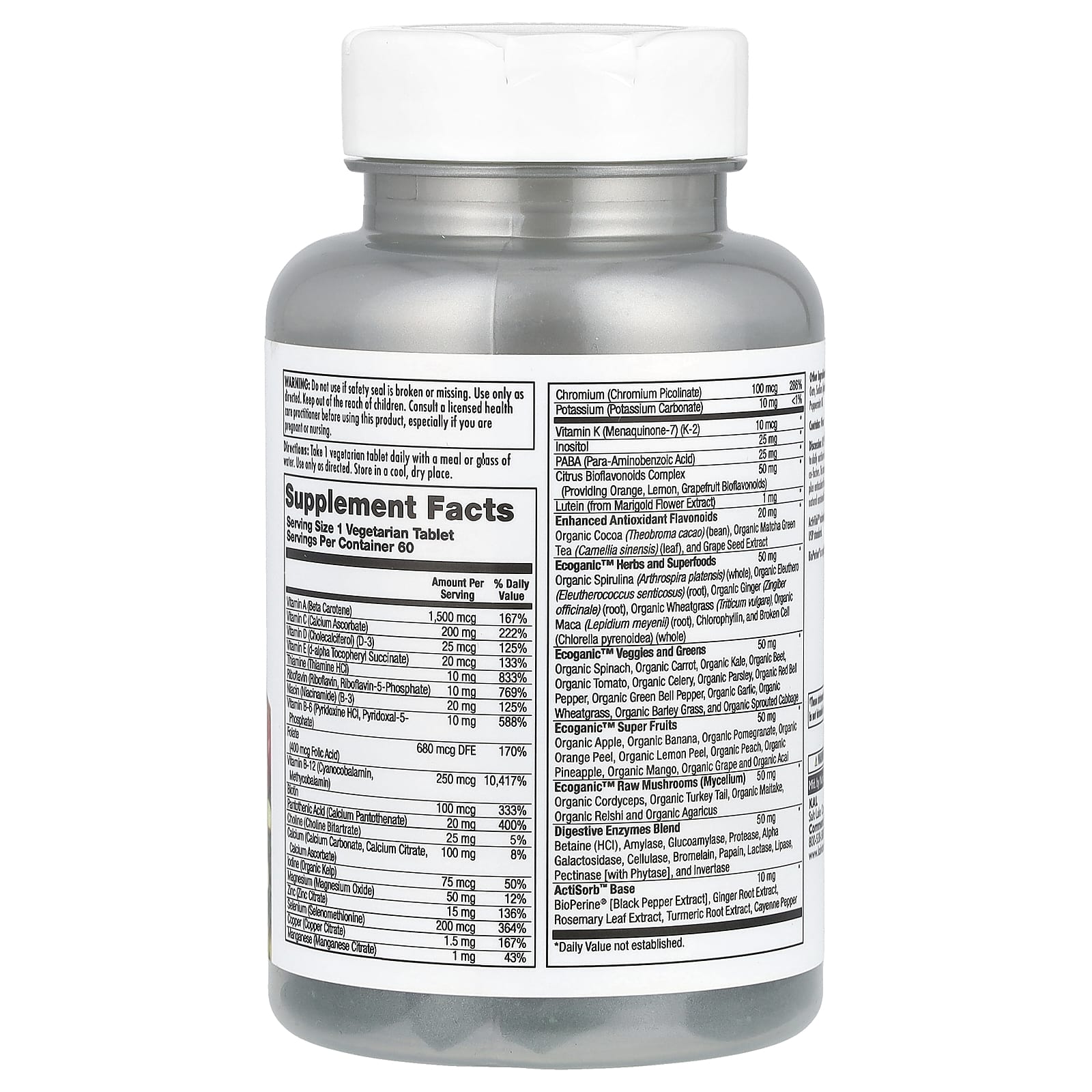 KAL, Enhanced Energy®, Whole Food Multivitamin, Iron Free, 60 VegTab - Image 2