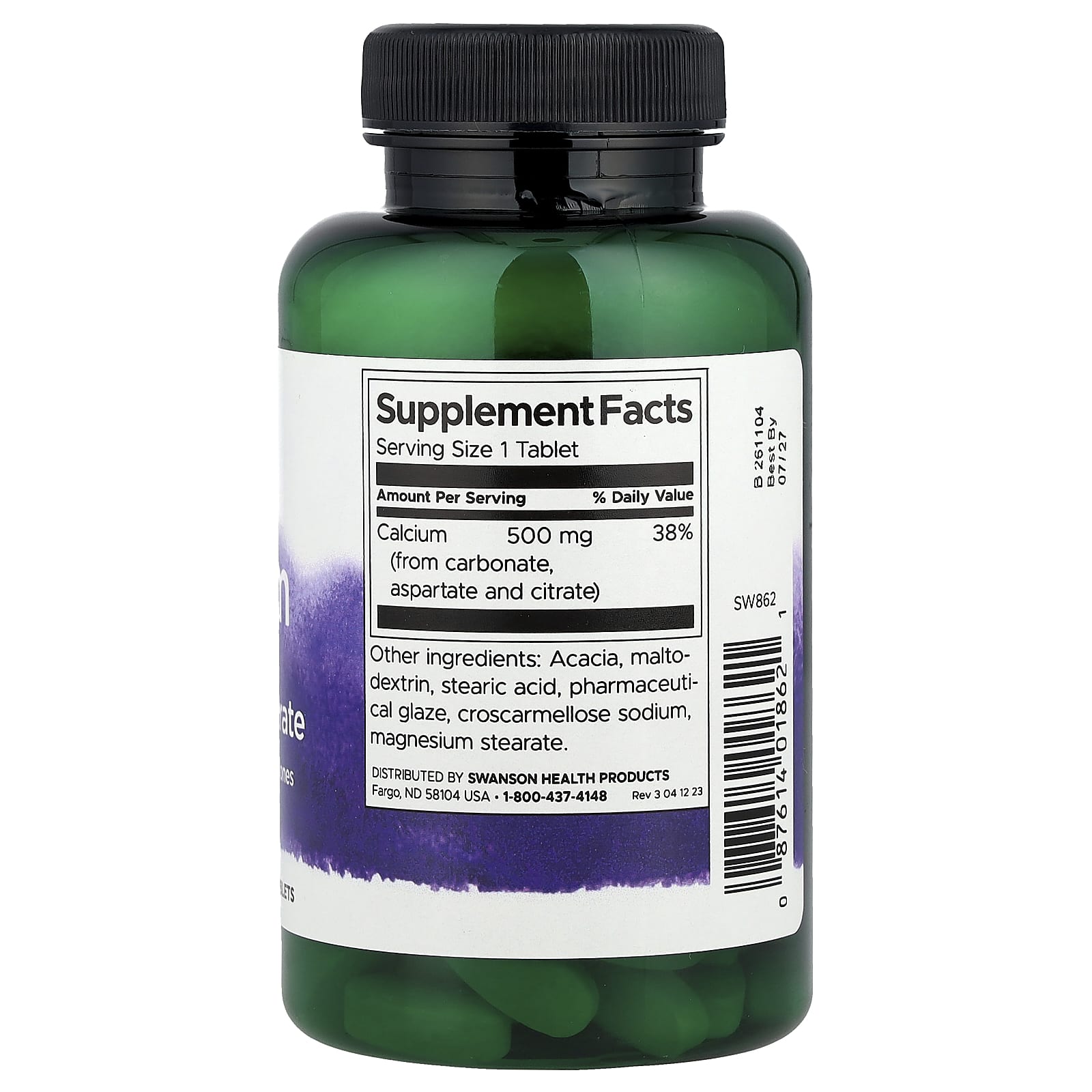 Swanson, Calcium Carbonate, Aspartate & Citrate, 500 mg, 100 Tablets - Image 2