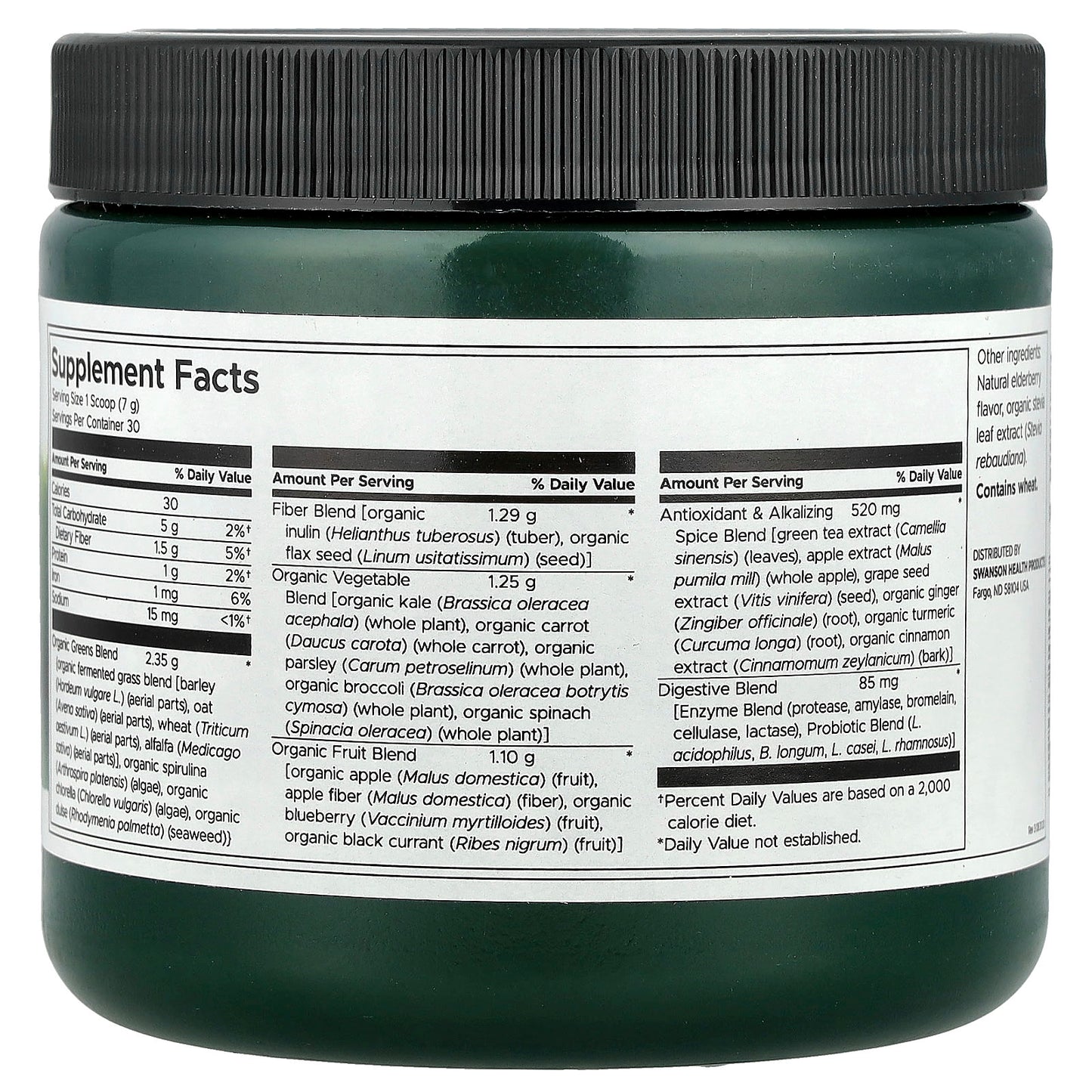 Swanson, Fermented Alkalizing Greens Drink Mix with Probiotics, 7.4 oz (210 g) - Image 2