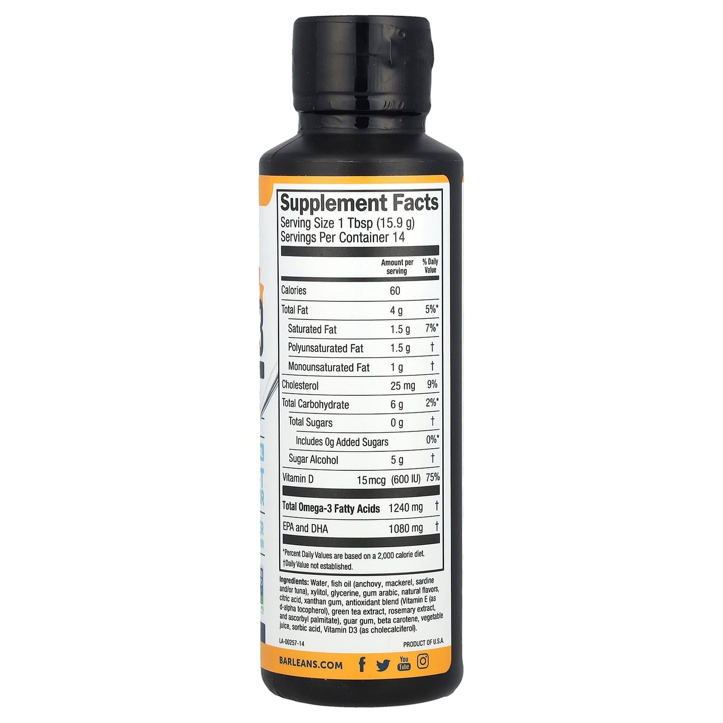 Barlean's, Seriously Delicious®, Omega-3 From Fish Oil, Mango Peach Smoothie, 1,080 mg, 8 oz (227 g)
