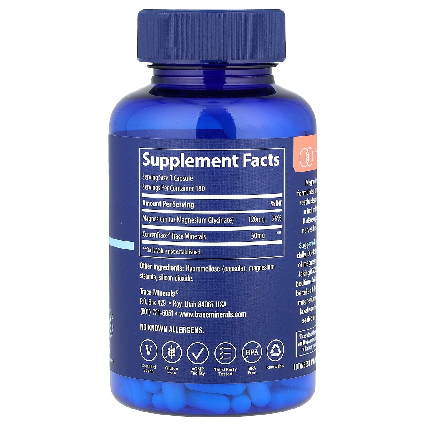 Trace, Magnesium Glycinate, 120 mg, 180 Capsules - Image 2