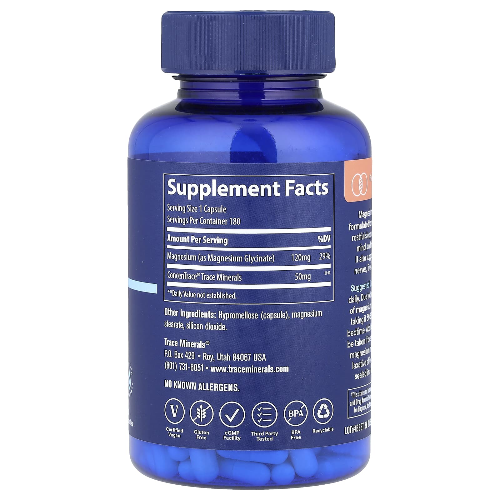 Trace, Magnesium Glycinate, 120 mg, 180 Capsules - Image 2