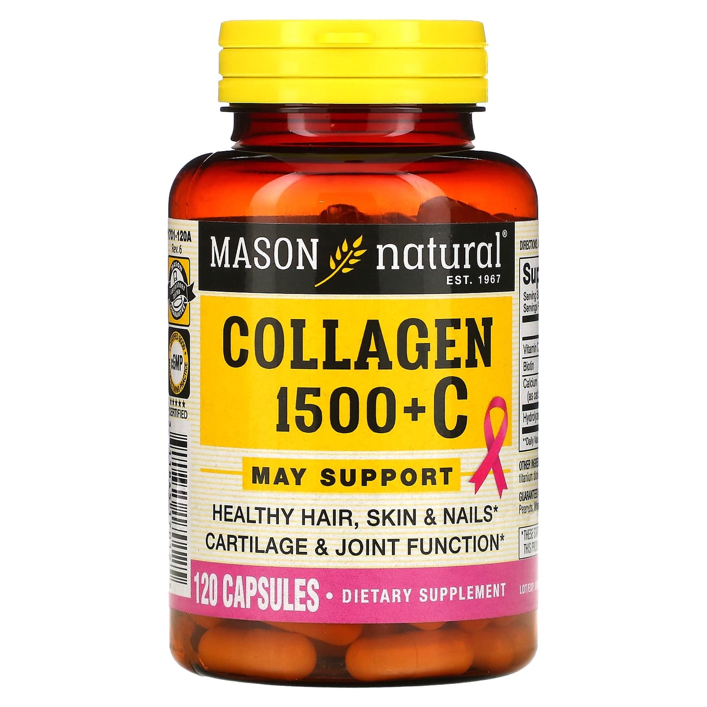 Mason Natural, Collagen 1,500 + C, 120 Capsules - Image 1