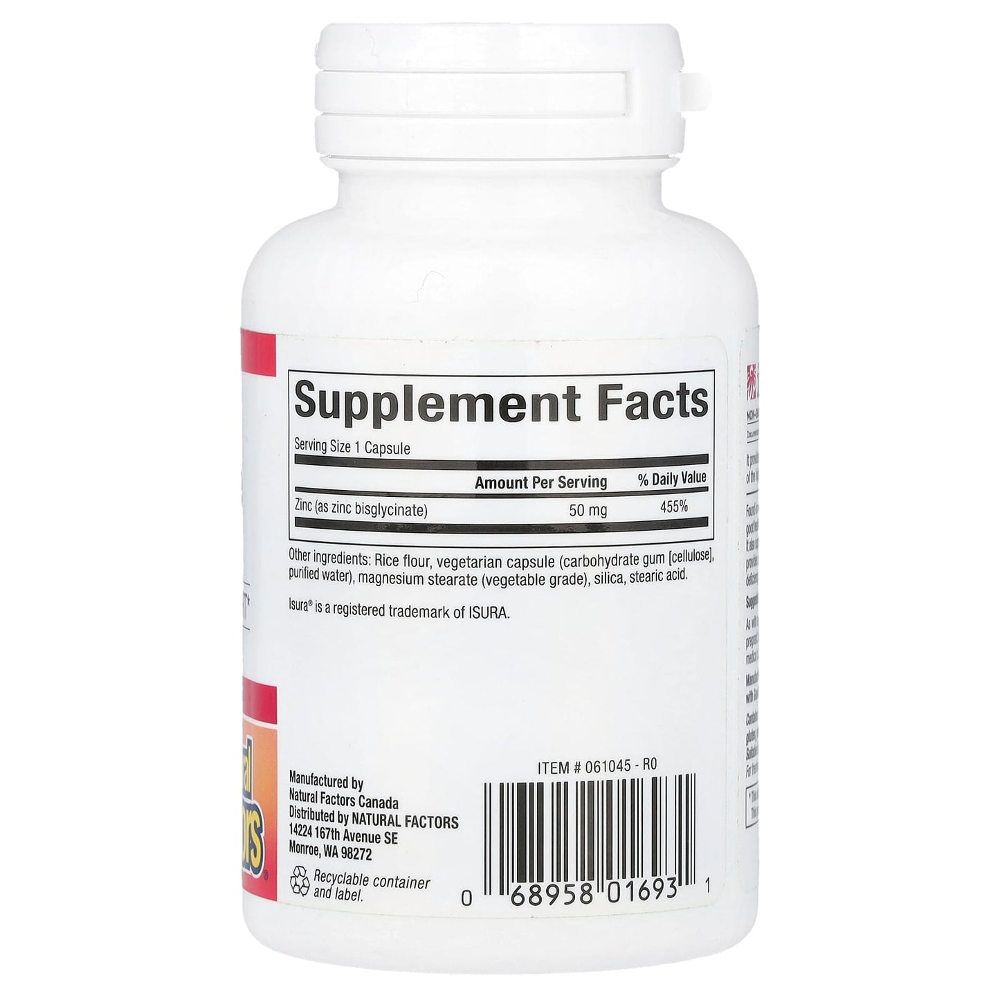 Natural Factors, Zinc Bisglycinate, 50 mg, 60 Vegetarian Capsules - Image 2