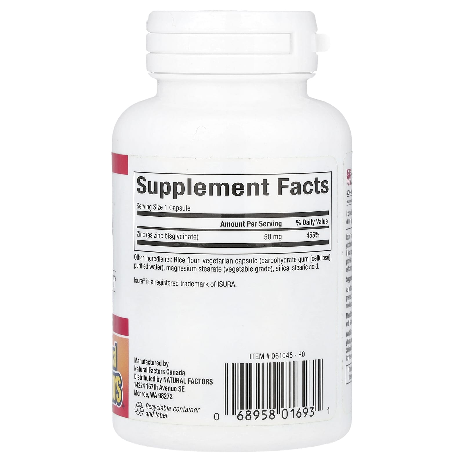 Natural Factors, Zinc Bisglycinate, 50 mg, 60 Vegetarian Capsules - Image 2
