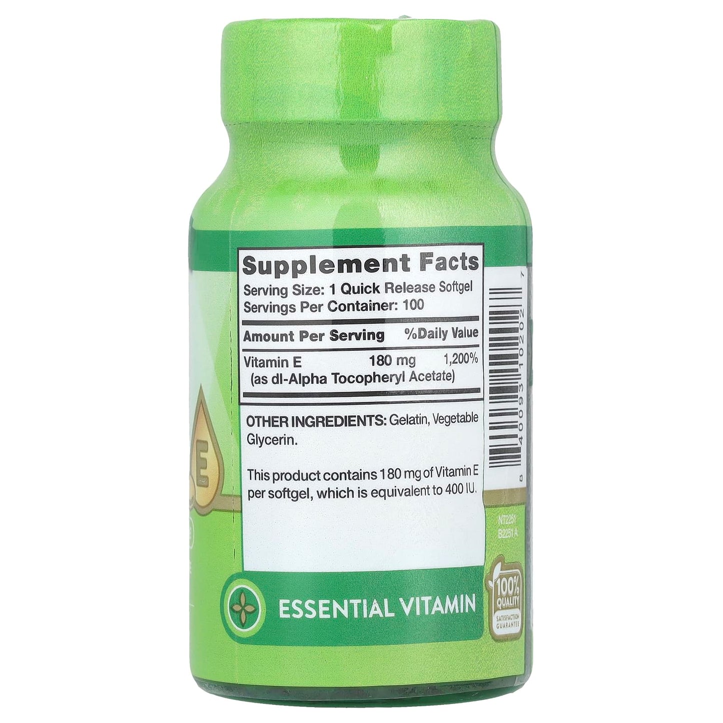 Nature's Truth, Vitamin E, High Potency , 180 mg (400 IU), 100 Quick Release Softgels - Image 2