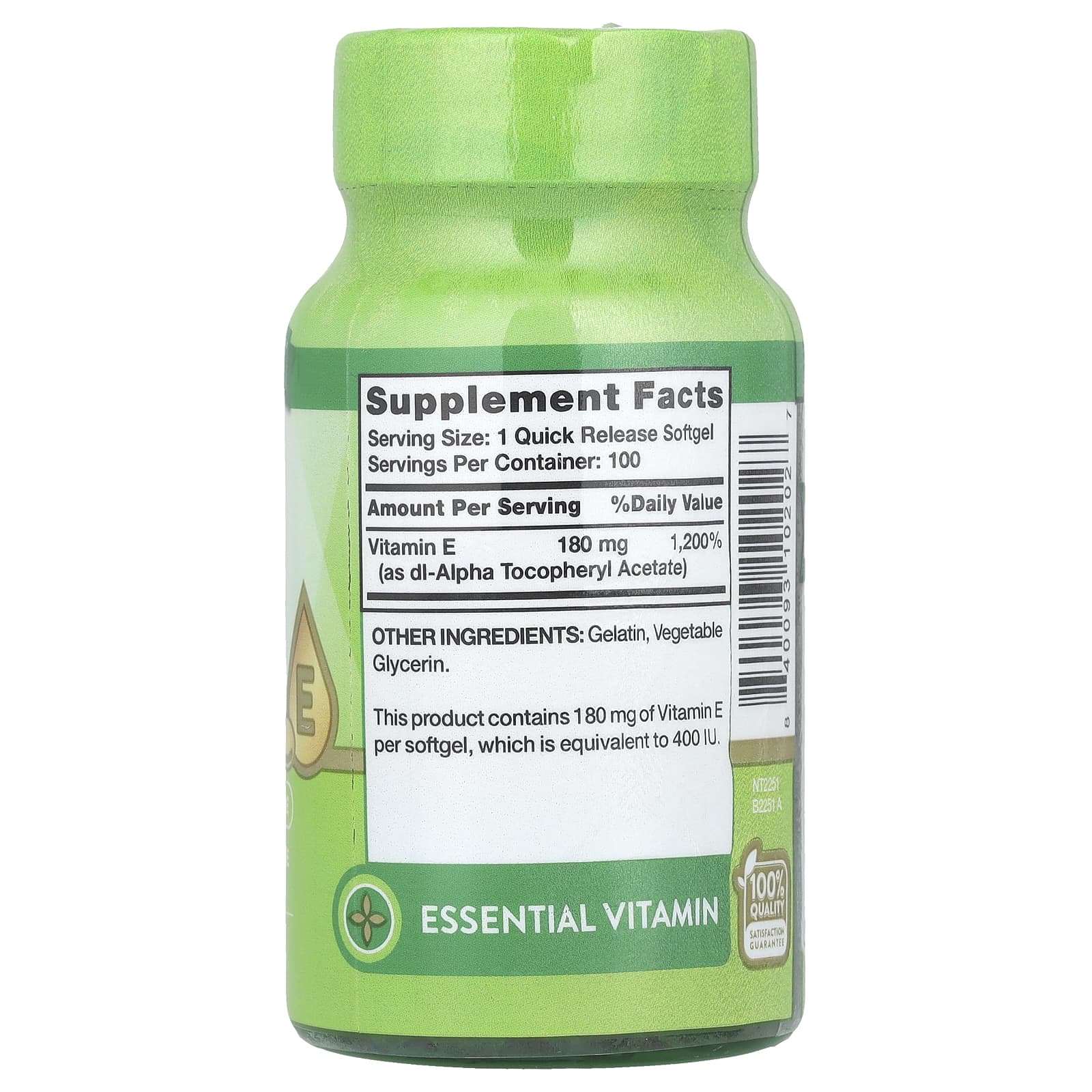 Nature's Truth, Vitamin E, High Potency , 180 mg (400 IU), 100 Quick Release Softgels - Image 2