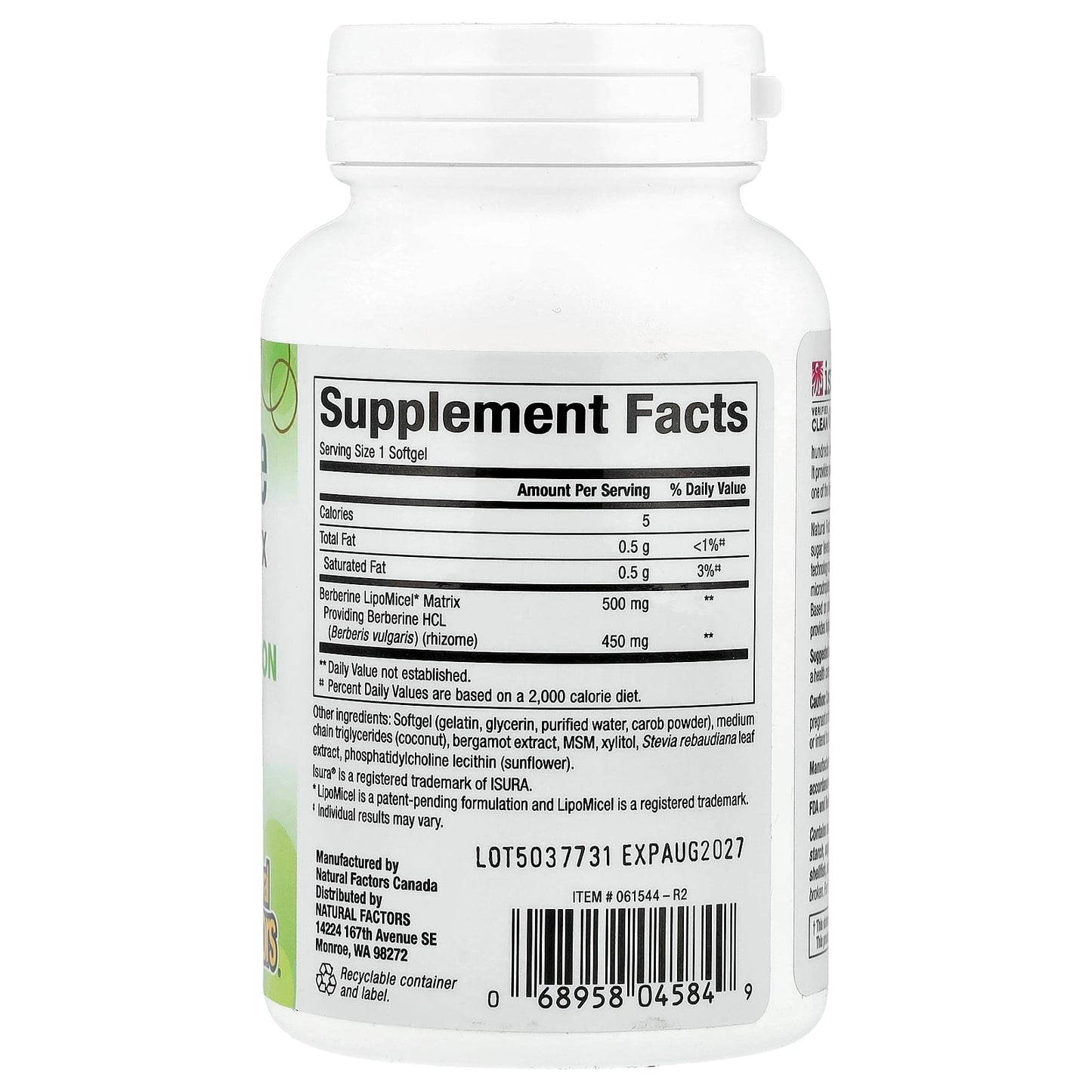 Natural Factors, Berberine LipoMicel Matrix, 60 Liquid Softgels - Image 2
