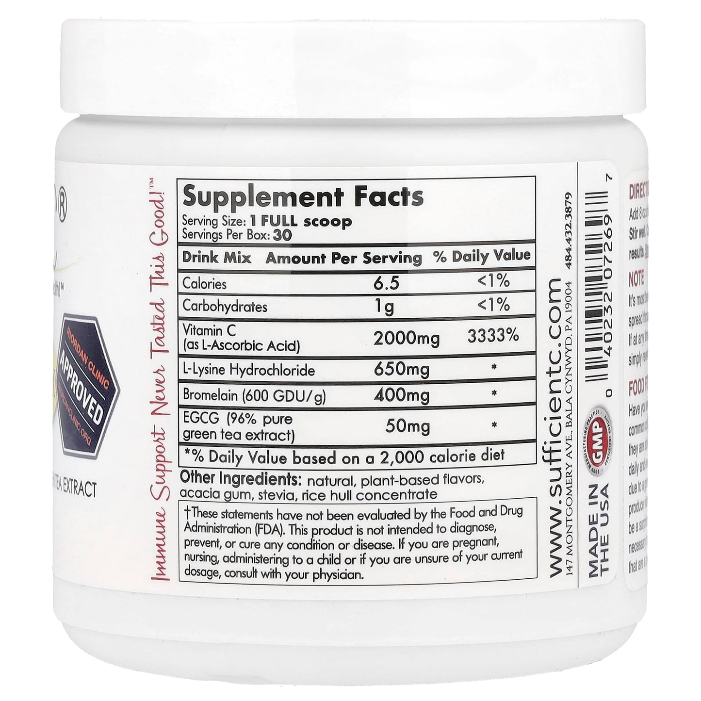 Sufficient C, High Dosed Immune-Ade Drink Mix, Lemon Peach, 125 g - Image 2