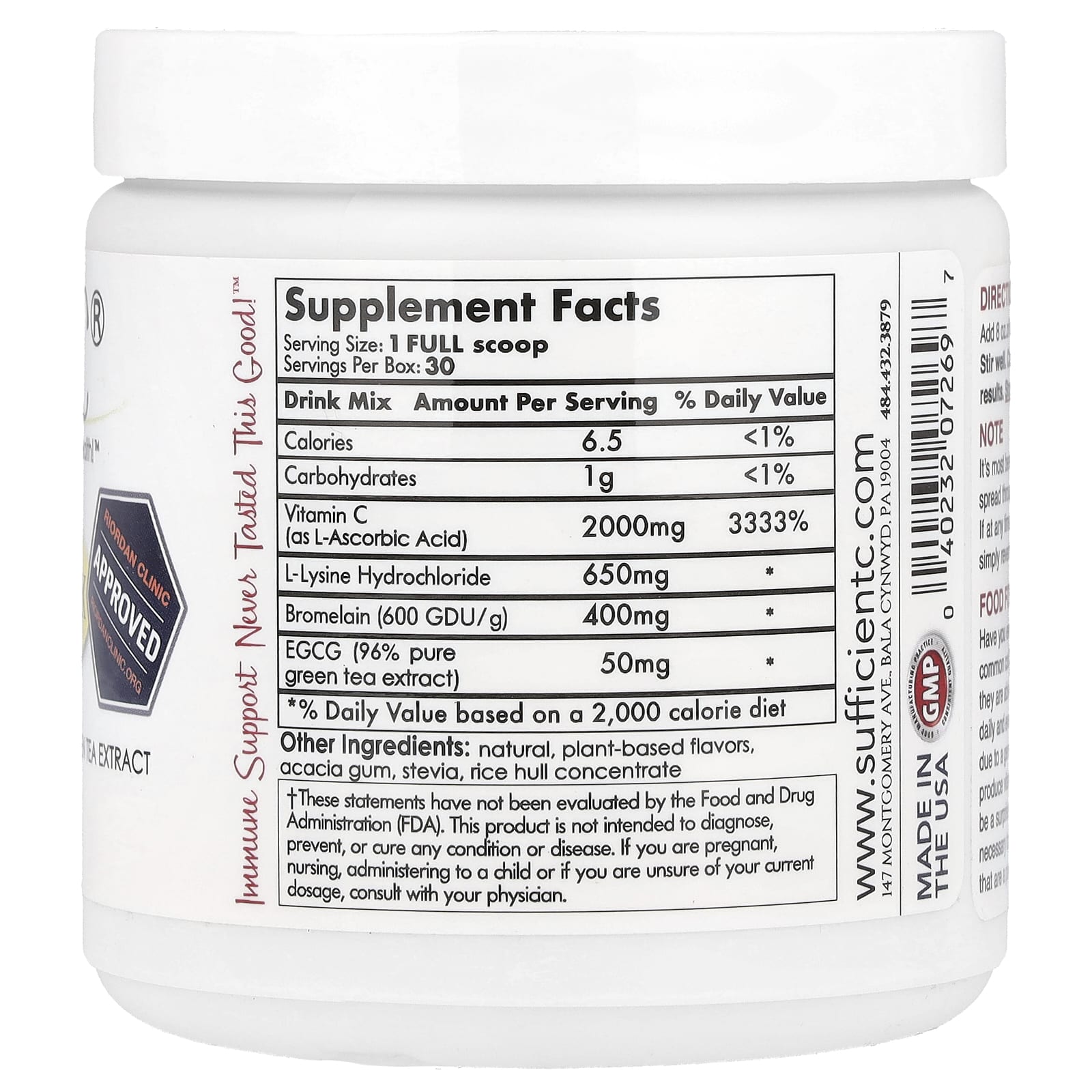 Sufficient C, High Dosed Immune-Ade Drink Mix, Lemon Peach, 125 g - Image 2