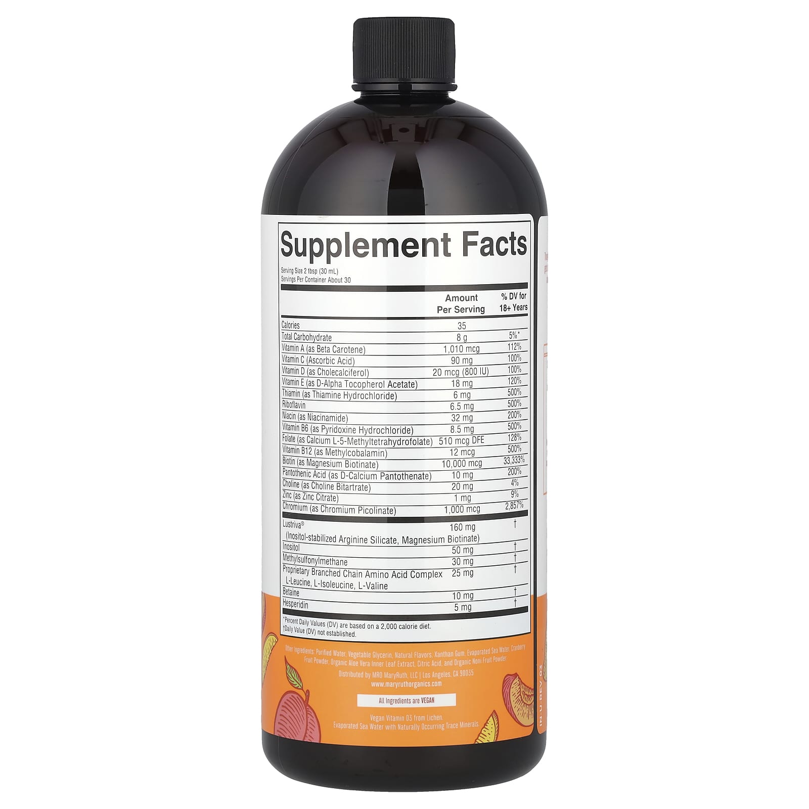 MaryRuth's, Liquid Morning Multivitamin + Hair Growth , Peach Mango, 30 fl oz (887 ml) - Image 2