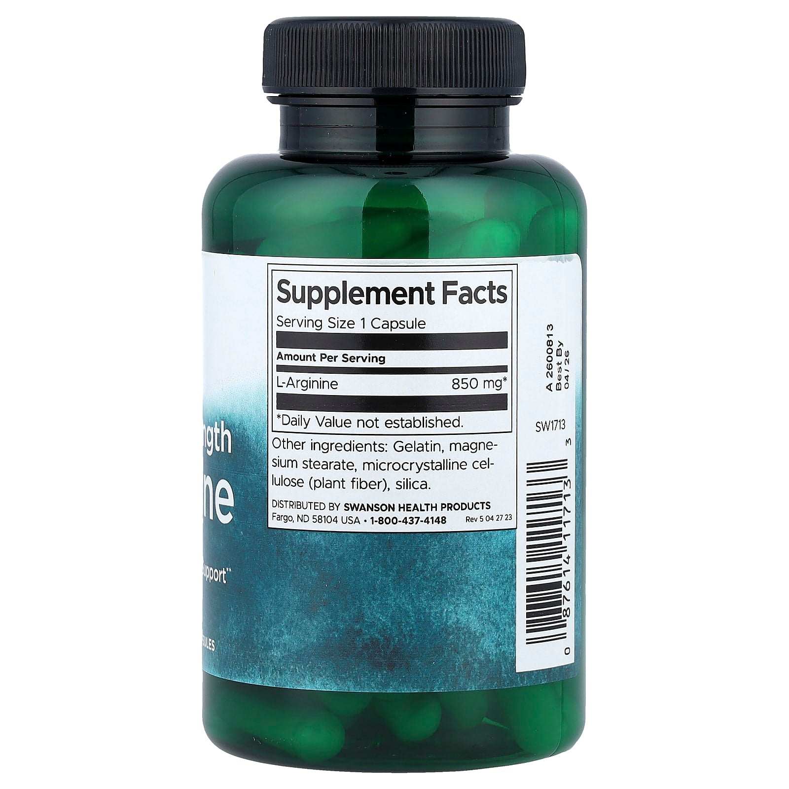 Swanson, L-Arginine, Maximum Strength, 850 mg, 90 Capsules - Image 2