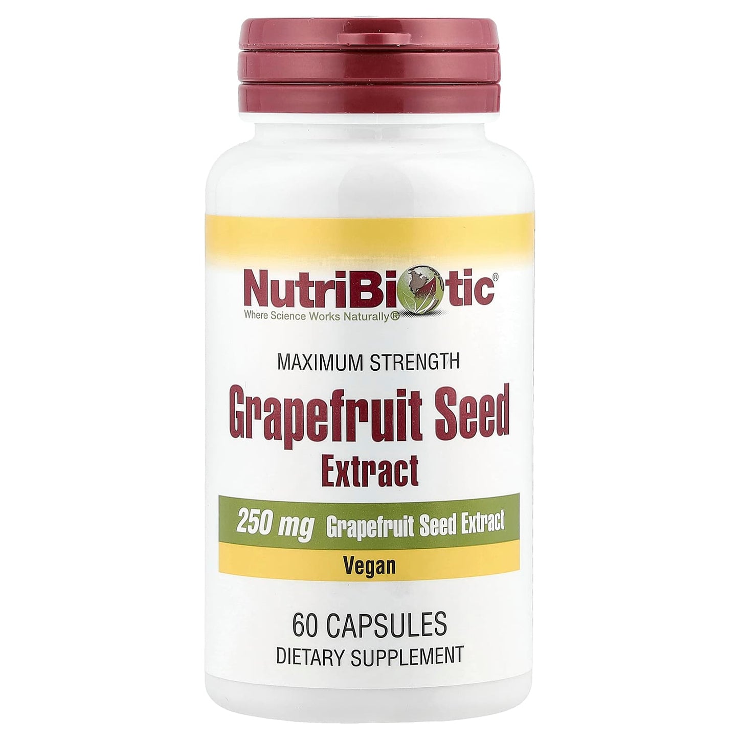 NutriBiotic, Grapefruit Seed Extract, Maximum Strength, 250 mg, 60 Capsules - Image 1