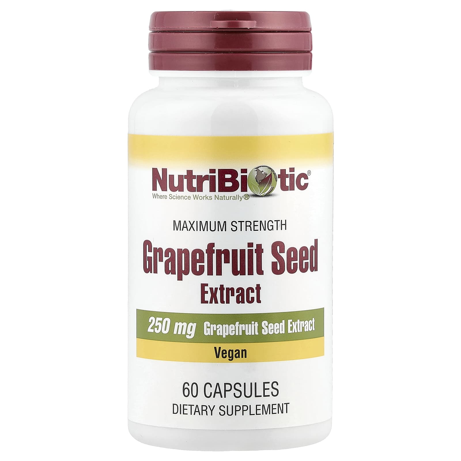 NutriBiotic, Grapefruit Seed Extract, Maximum Strength, 250 mg, 60 Capsules - Image 1