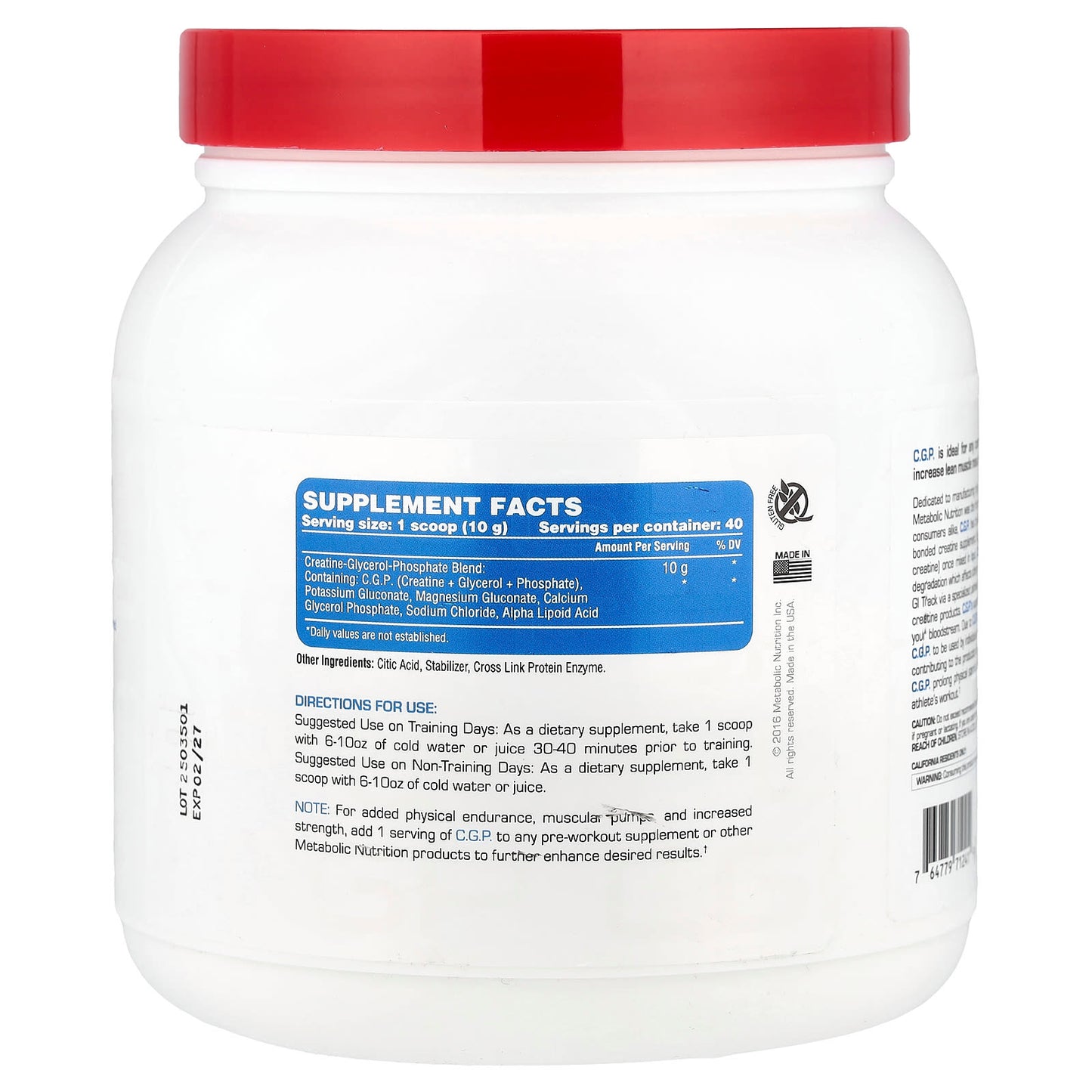 Metabolic Nutrition, C.G.P.®, Unflavored, 400 g - Image 2