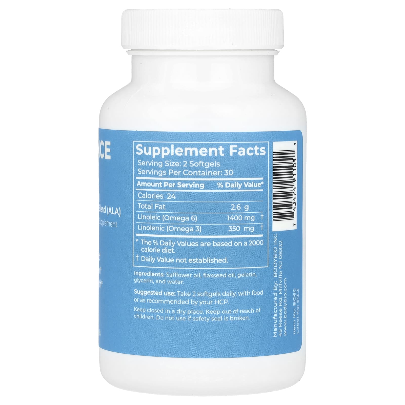 BodyBio Balance Oil: Omega 6 &amp; 3 Fatty Acid Supplement | Non-GMO Softgels - Image 2