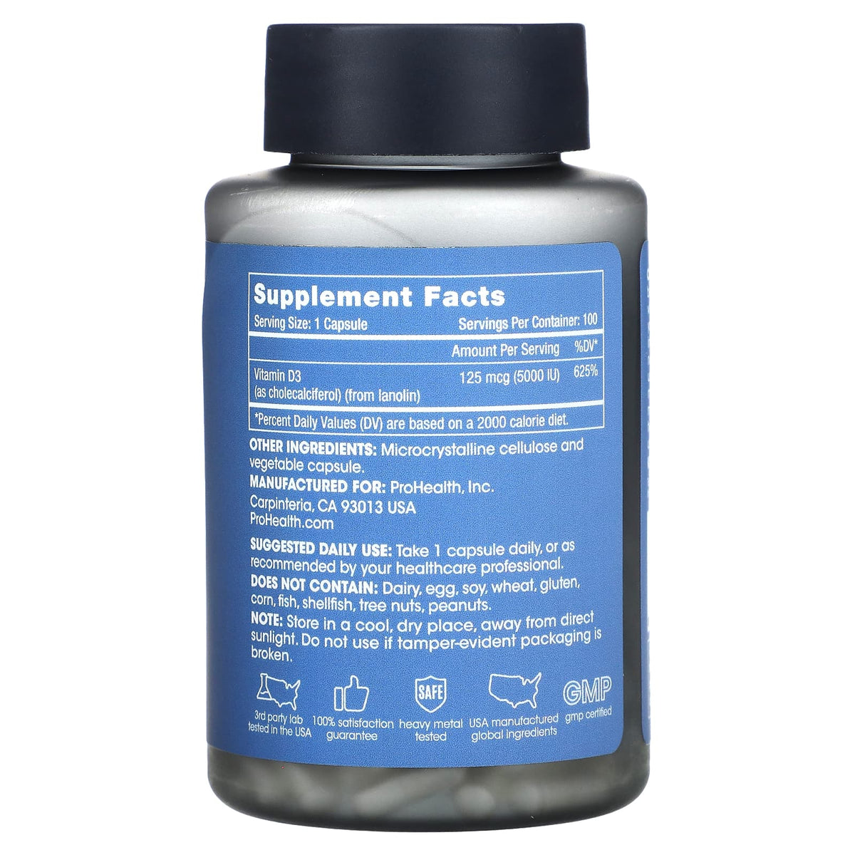 ProHealth Longevity, D3, 125 mcg (5,000 IU), 100 Capsules - Image 2