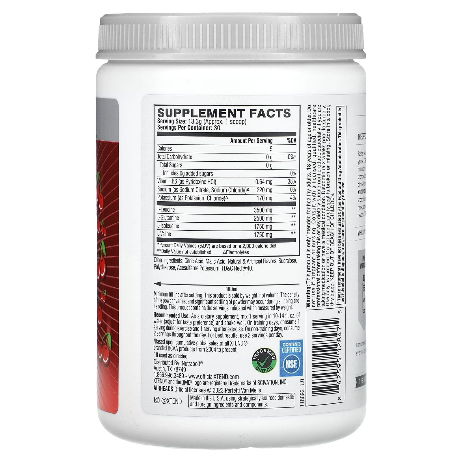 XTEND, The Original 7G BCAA, Air Heads Cherry, 14 oz (399 g) - Image 2