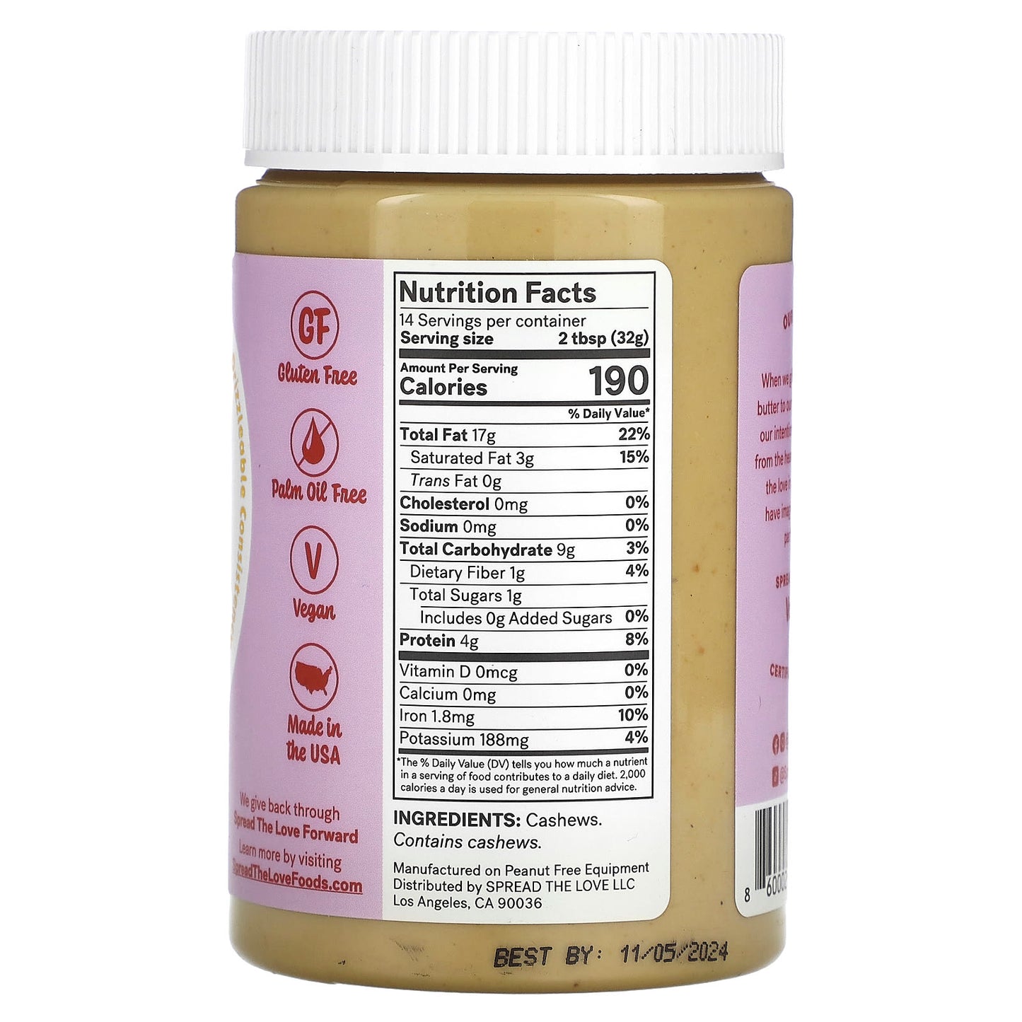 Spread The Love, Cashew Butter, Basic , 16 oz (454 g) - Image 2
