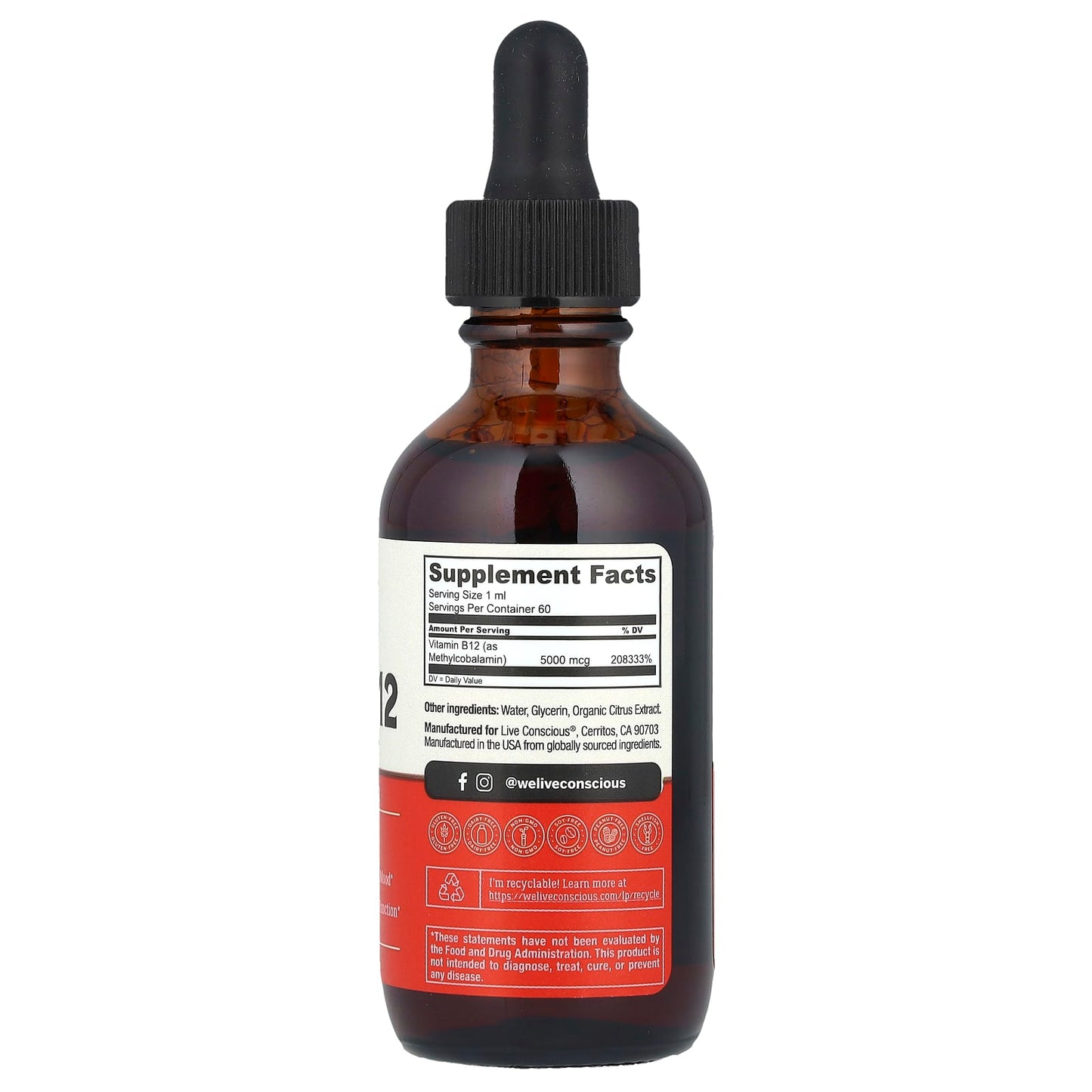 Live Conscious, Vegan B12, Maximum Strength, 60 ml - Image 2