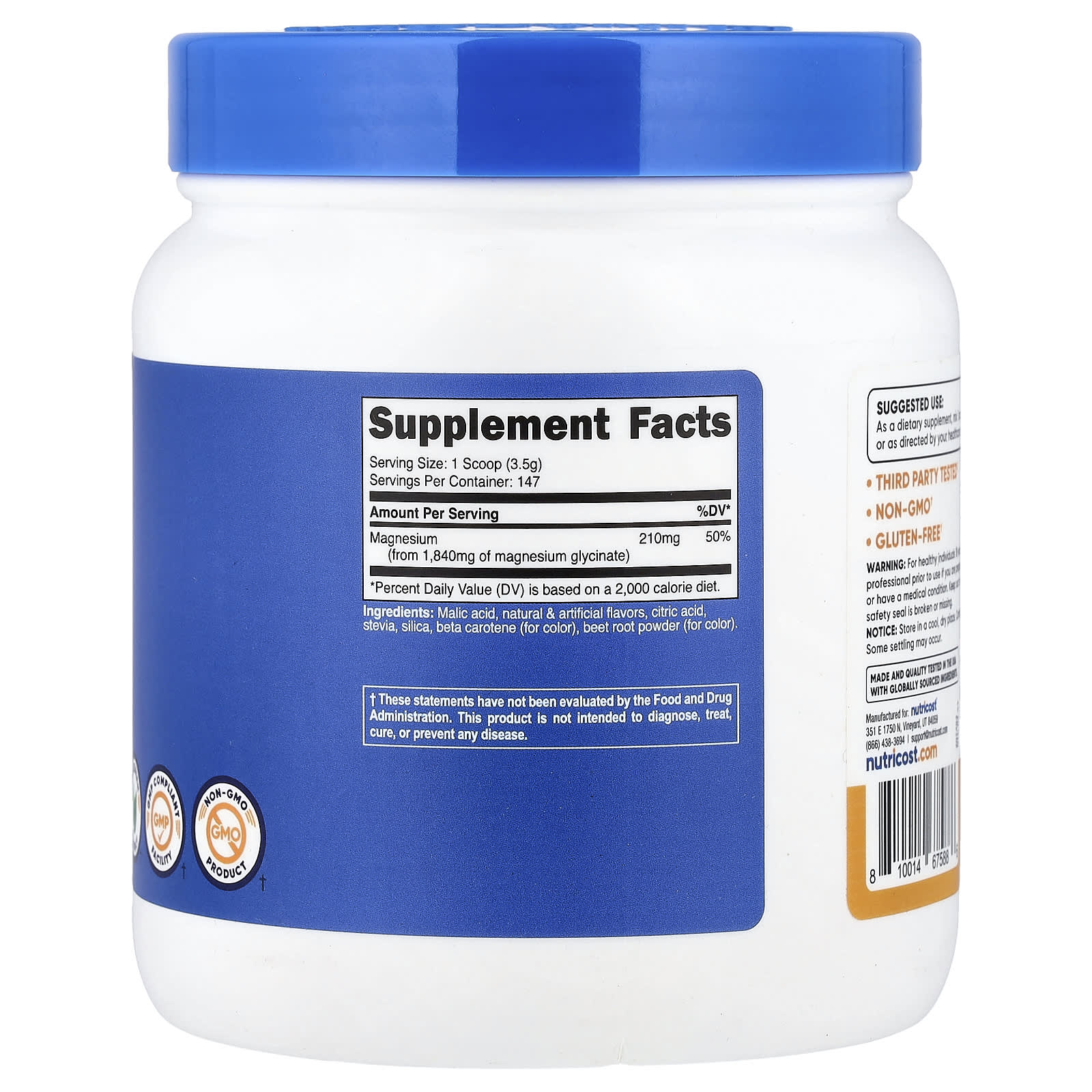 Nutricost, Magnesium Glycinate, Peach Mango, 17.9 oz (500 g) - Image 2