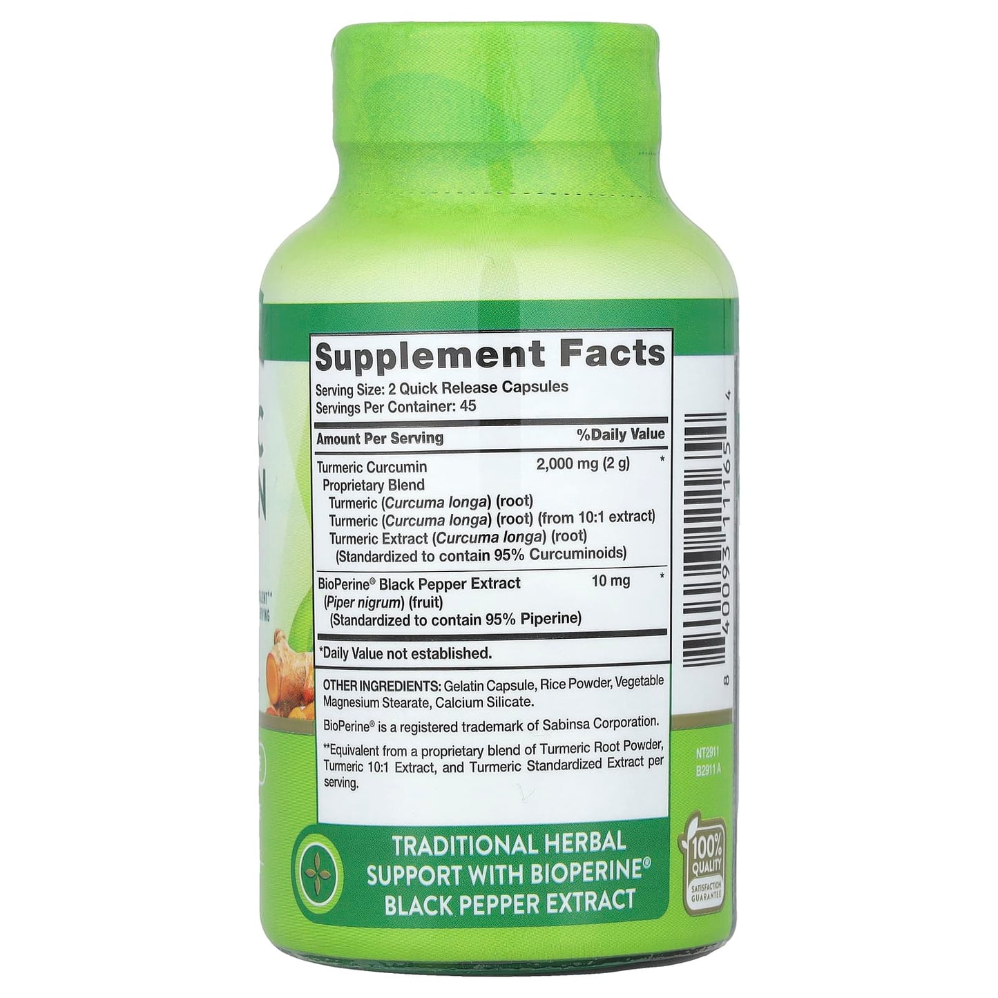 Nature's Truth, Turmeric Curcumin Complex Plus BioPerine® Black Pepper Extract, 90 Quick Release Capsules - Image 2