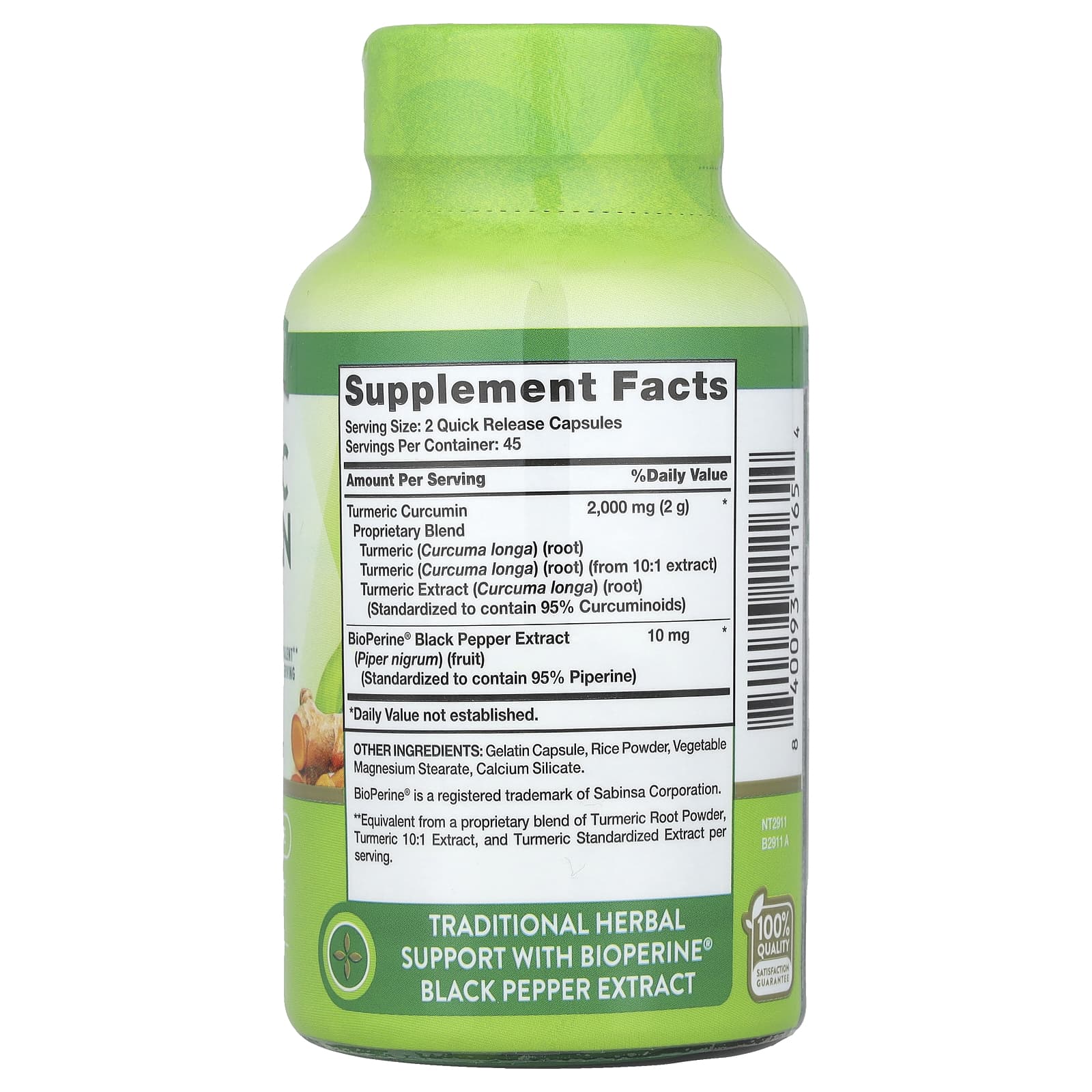 Nature's Truth, Turmeric Curcumin Complex Plus BioPerine® Black Pepper Extract, 90 Quick Release Capsules - Image 2