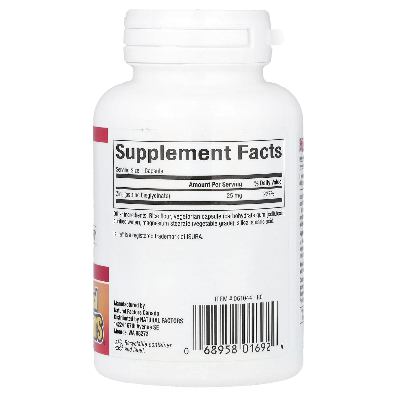 Natural Factors, Zinc Bisglycinate,  25 mg , 60 Vegetarian Capsules - Image 2
