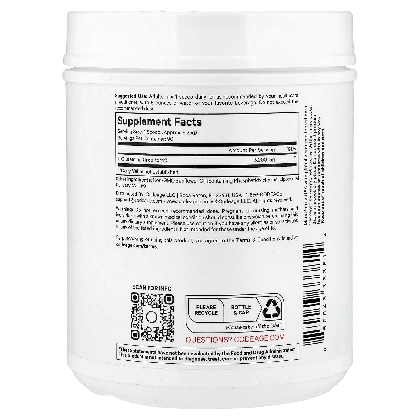 Codeage Liposomal L-Glutamine Powder Supplement, 5000mg, 3-Month Supply - Image 2