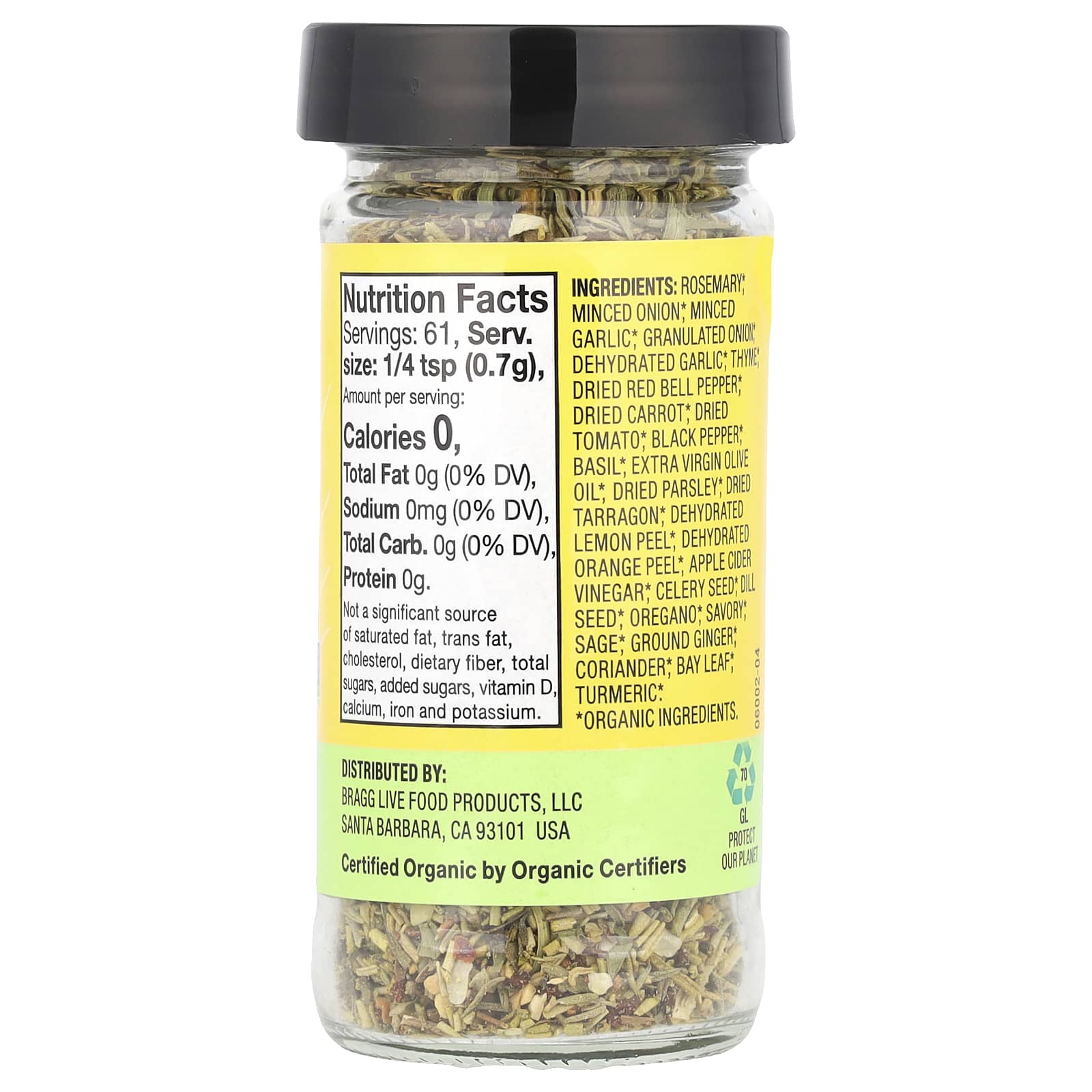 Bragg Organic Sprinkle Seasoning Blend, Salt-Free, 24 Herbs & Spices, 1.5 oz - Image 2