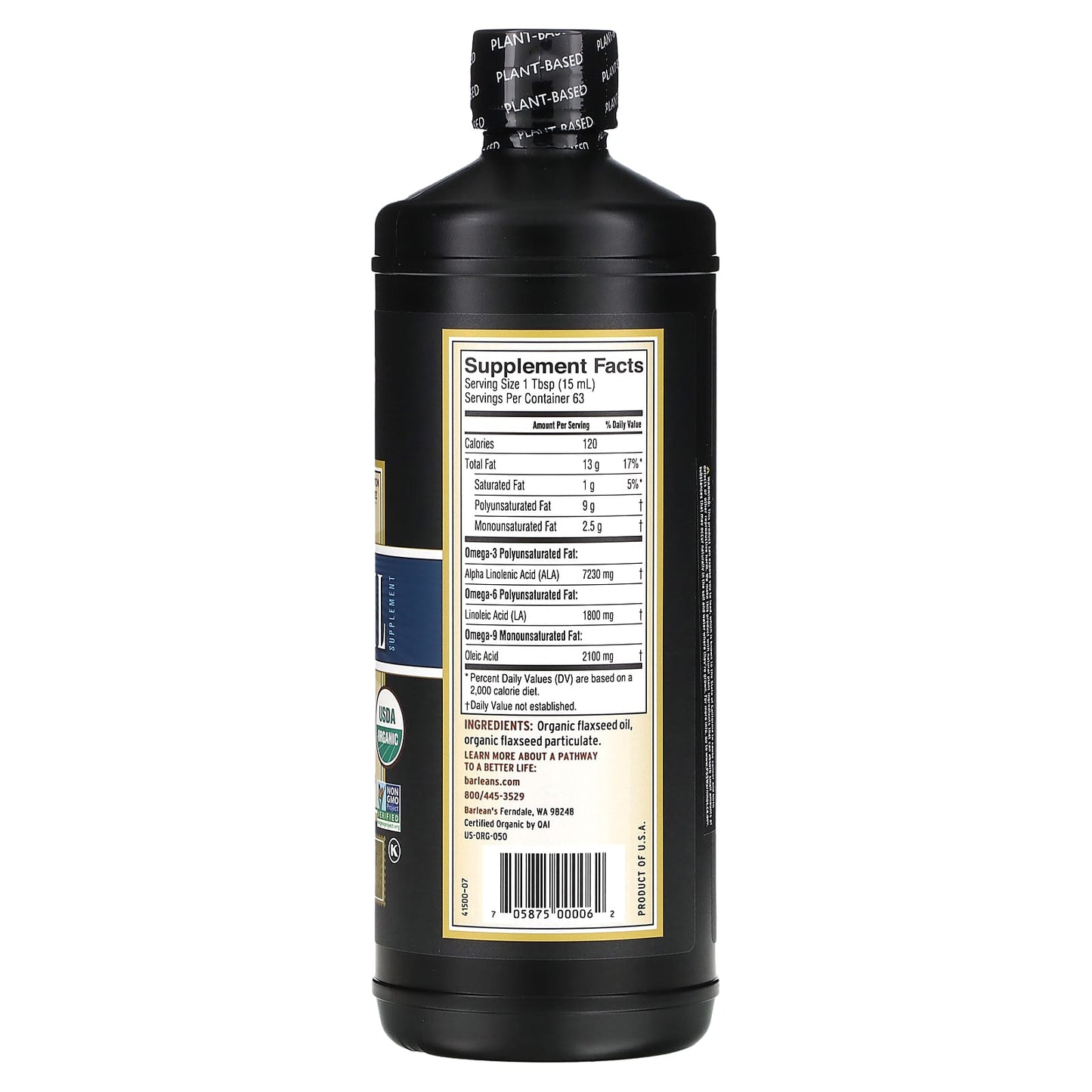 Organic Lignan Flax Oil 32oz - Cold Pressed, USDA Organic, Vegan Omega-3 - Image 2