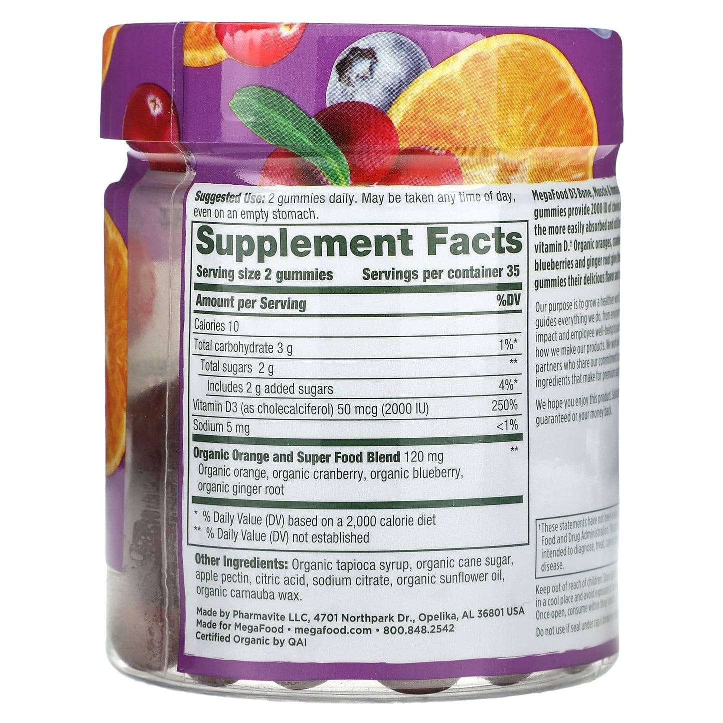 MegaFood, D3, Mixed Fruit, 70 Gummies (25 mcg (1,000 IU) per Gummy) - Image 2