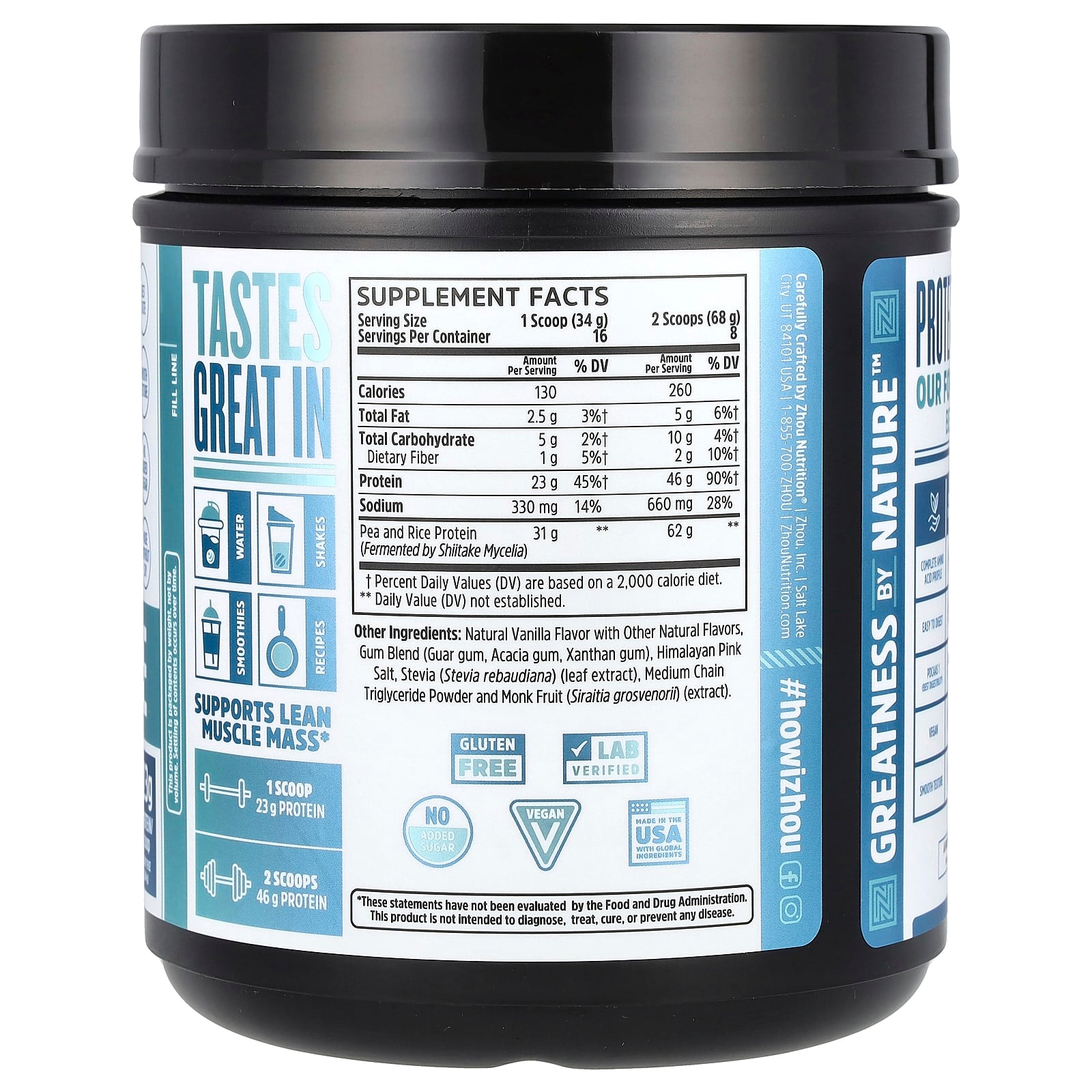 Zhou Nutrition, Plant Complete, Perfect Digestibility Plant-Based Protein, Vanilla, 19 oz (544 g) - Image 2