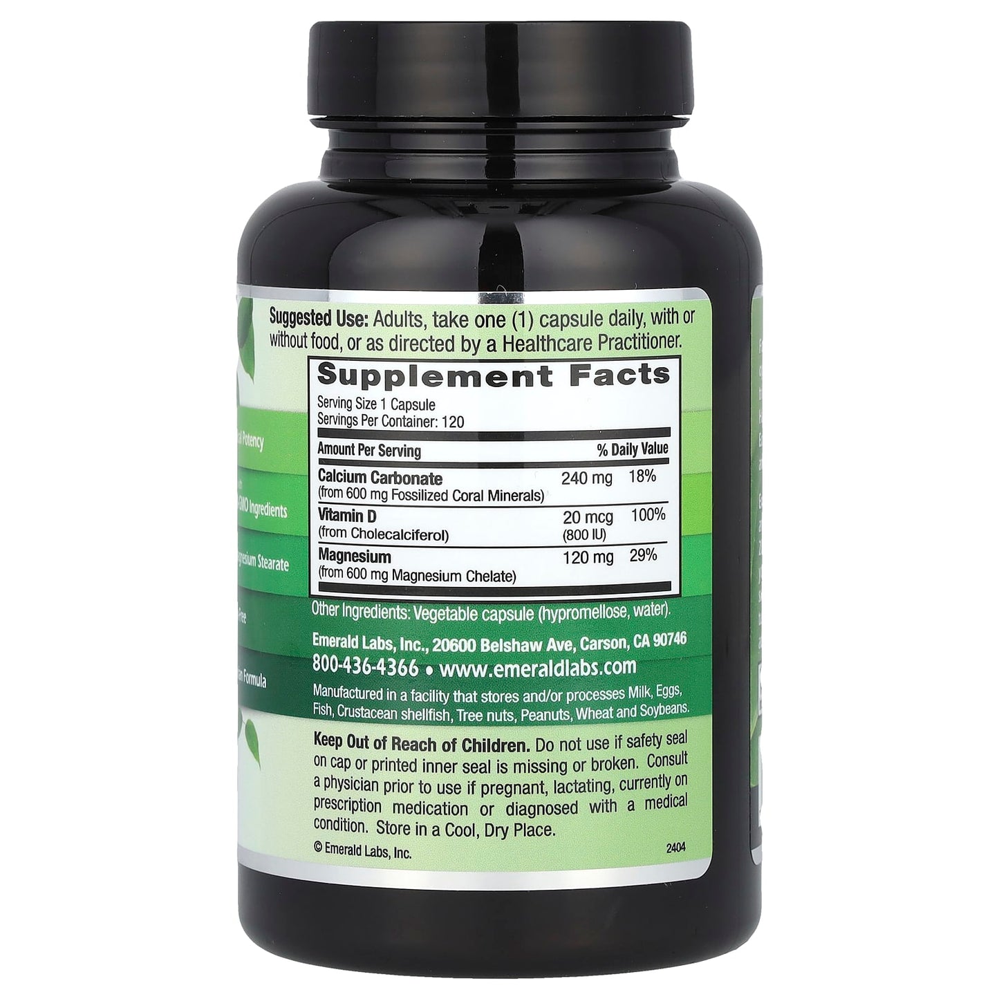 Emerald Laboratories Coral Calcium+ Supplement 120 Capsules - Image 2