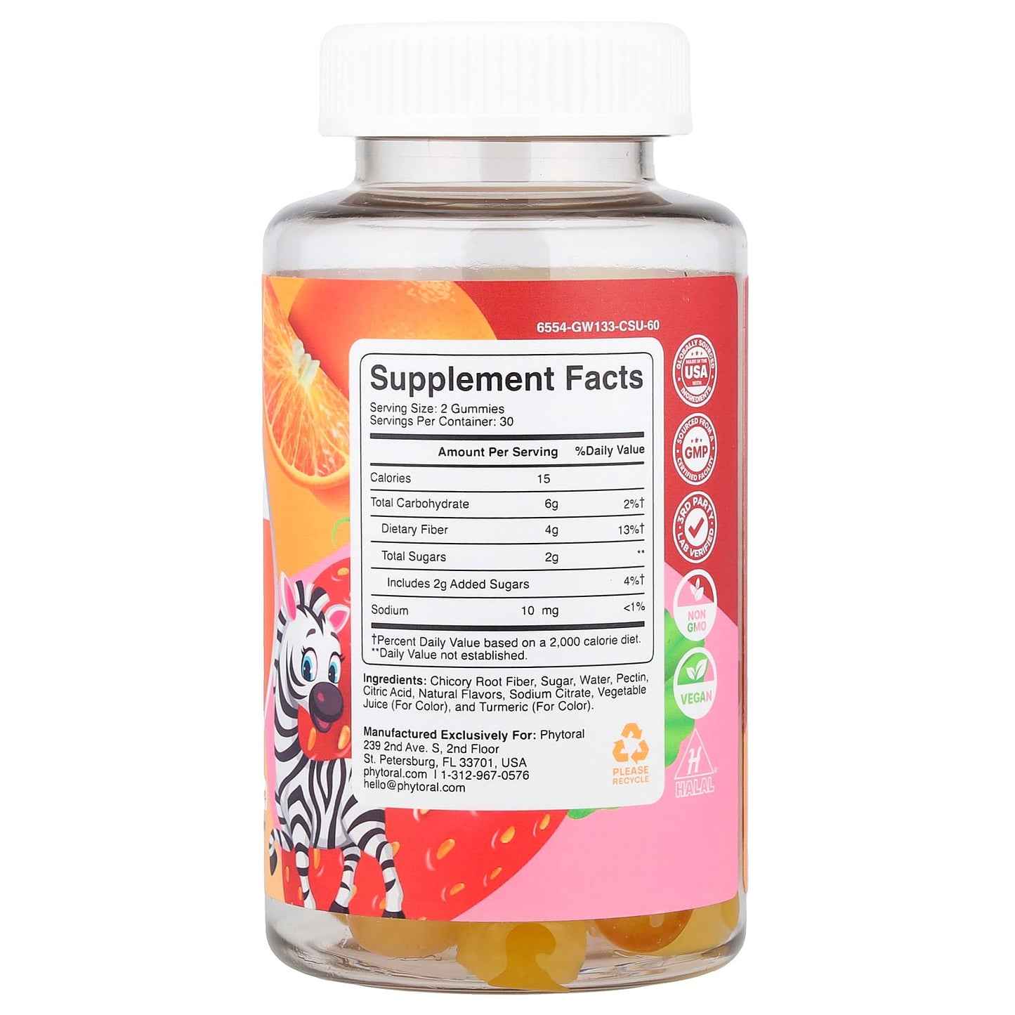 Phytoral, Kids, Fiber Gummies, Orange & Mixed Berry, 60 Gummies - Image 2