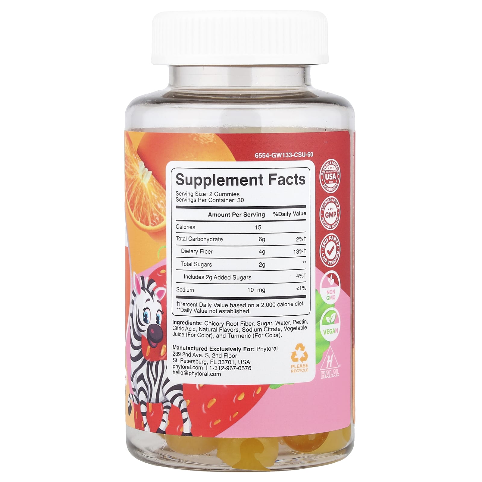 Phytoral, Kids, Fiber Gummies, Orange & Mixed Berry, 60 Gummies - Image 2