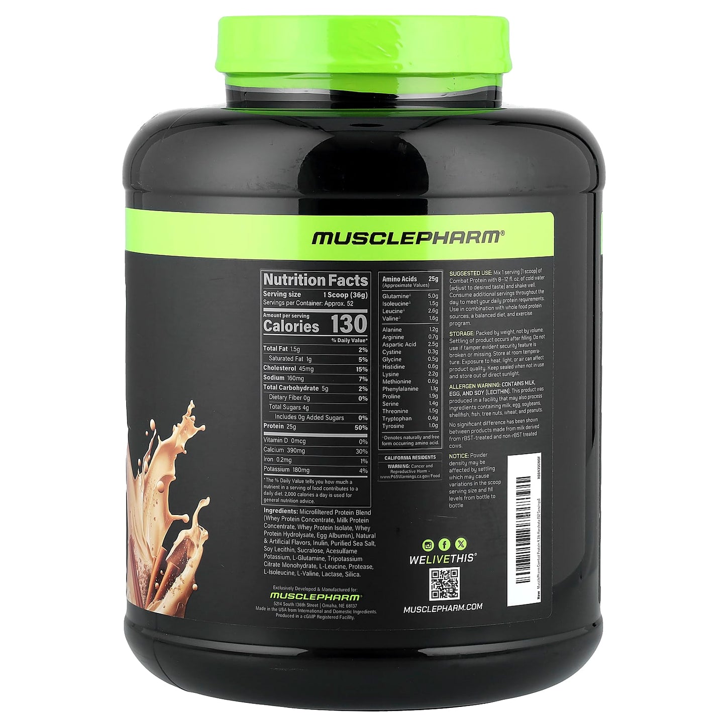 MusclePharm, Combat Protein Powder, Horchata, 4 lb (1.8 kg) - Image 2