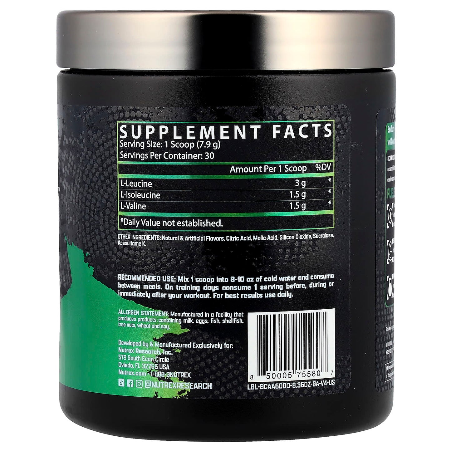 Nutrex Research, BCAA 6000™ Recovery, Green Apple, 8.36 oz (237 g) - Image 2