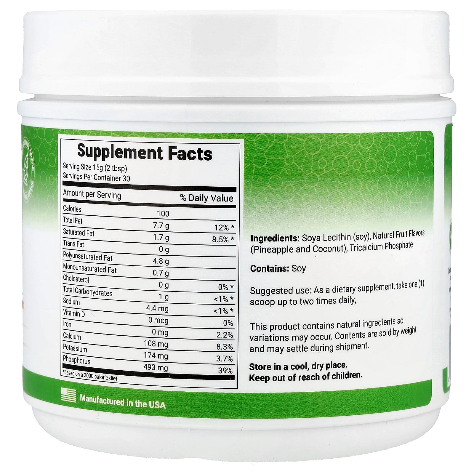 Lewis Labs, Lecithin Granules, Natural Coconut and Pineapple, 16 oz (454 g) - Image 2